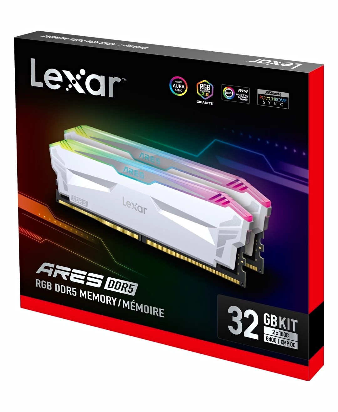 Lexar ARES DDR5 RGB RAM 32GB Kit 2x16GB DDR5-6400 PC5-51200 White
