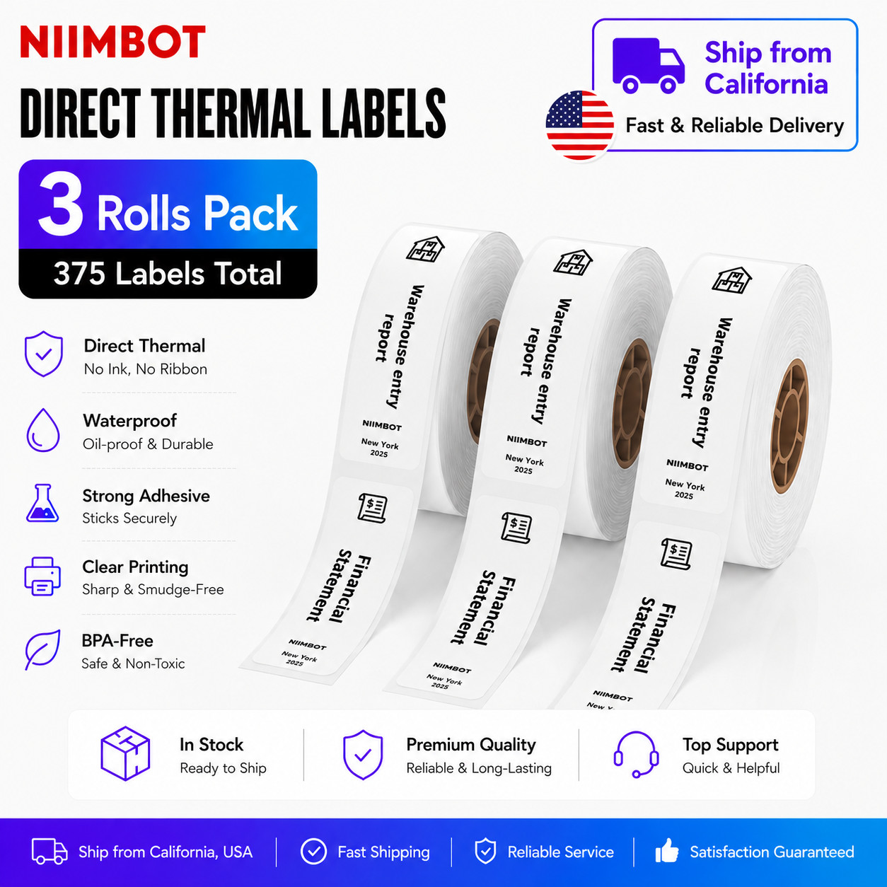 3PK NIIMBOT Thermal Label Maker Tape 15x50mm (0.59" x 1.97") for D11 D110 D101