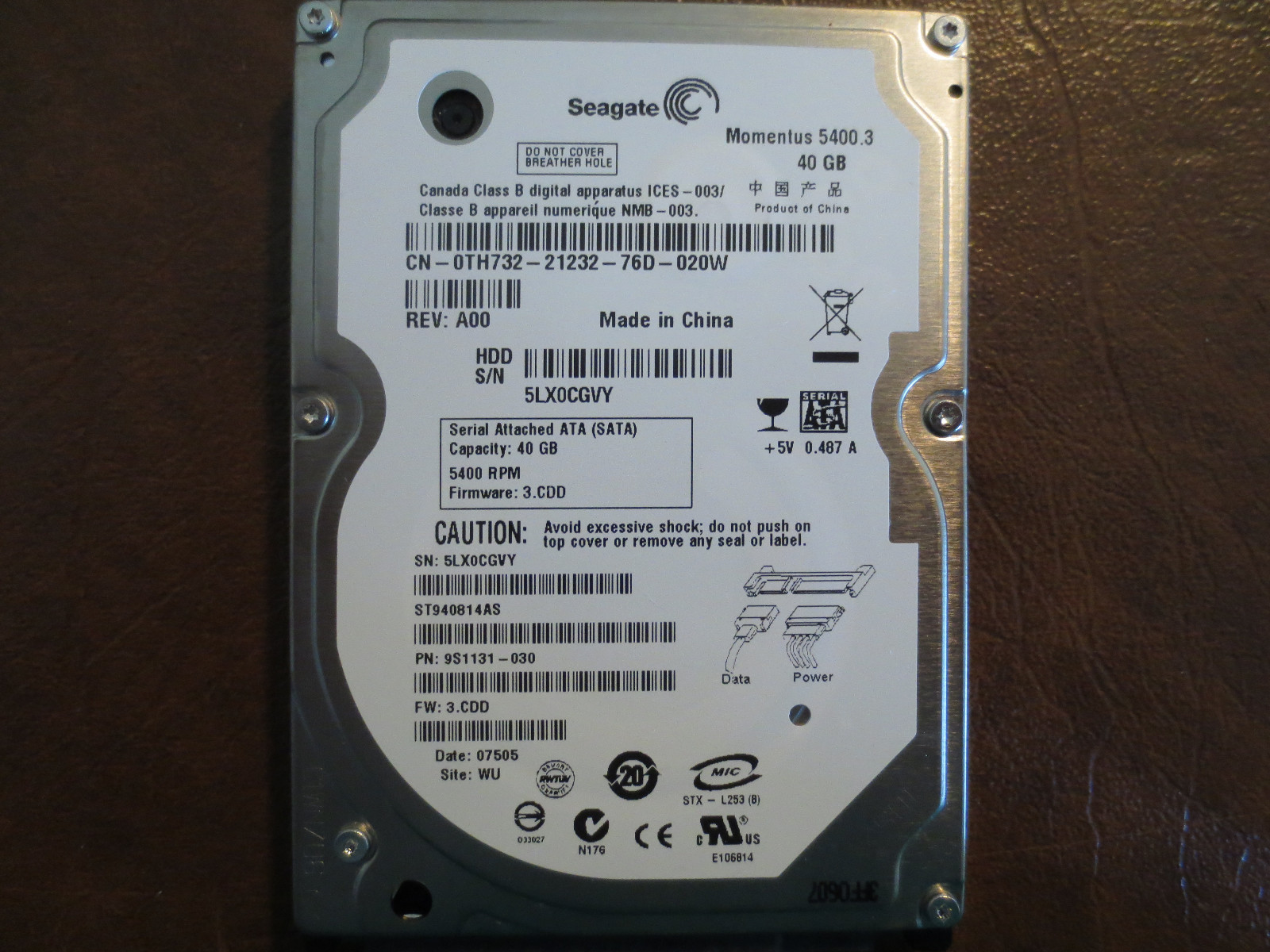 Seagate ST940814AS 9S1131-030 FW:3.CDD WU 40gb 2.5" Sata Hard Drive