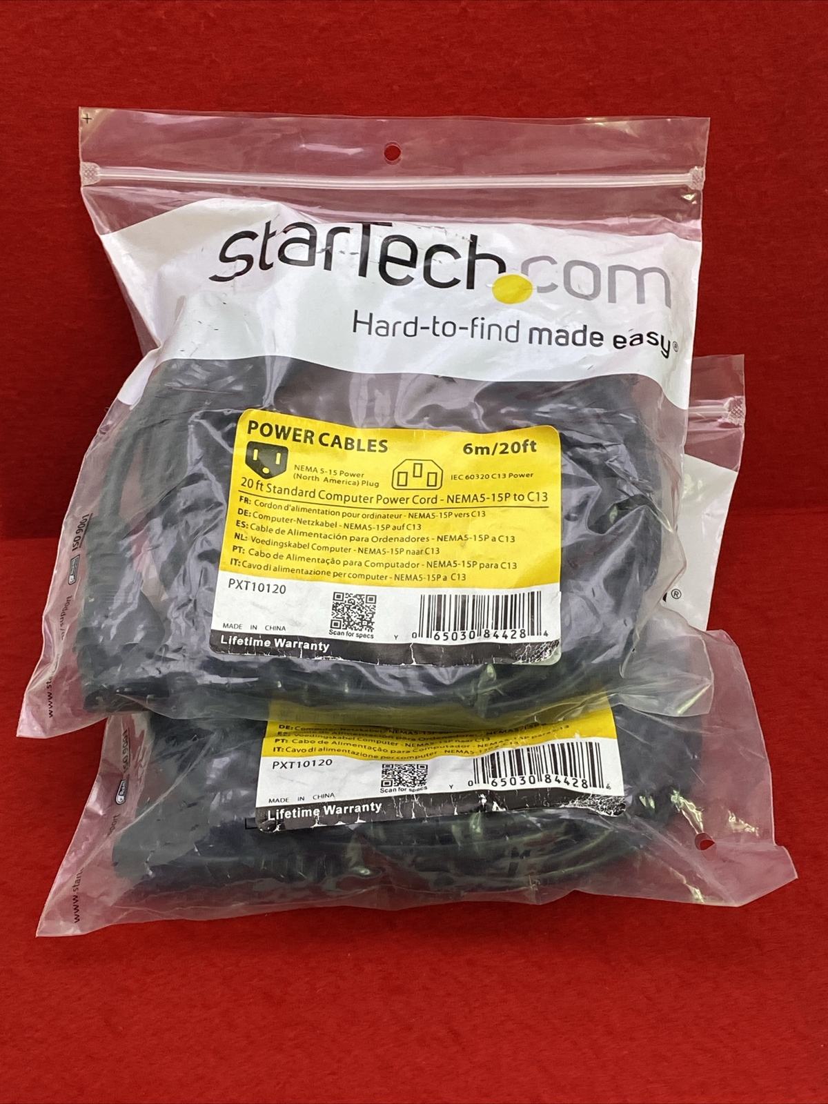 Lot of 2 StarTech PXT10120 20ft / 6m Standard PC Computer Power Cord / Pair /x2