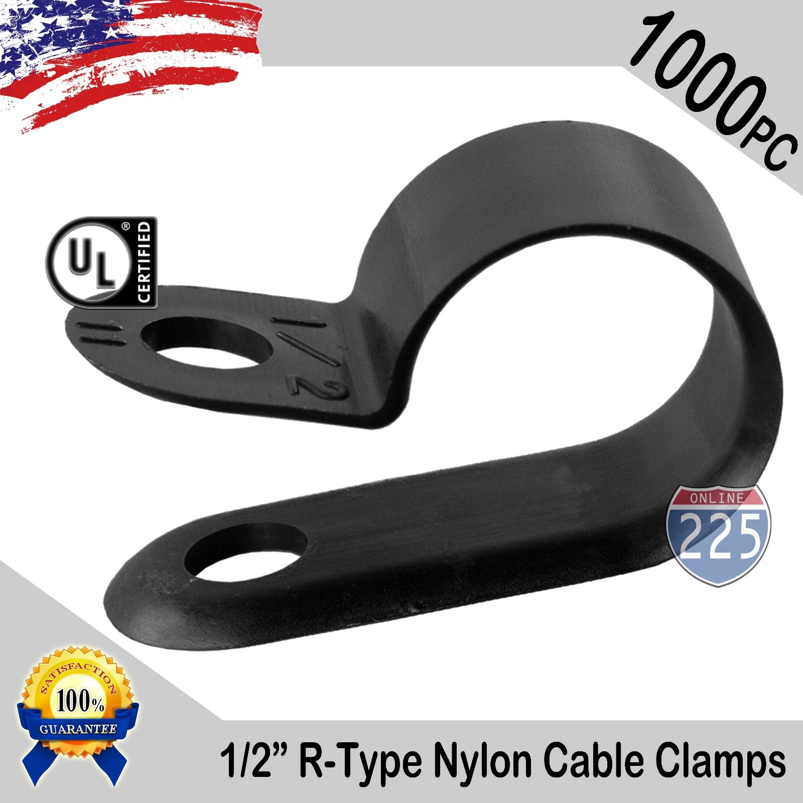 1000 PCS PACK 1/2" Inch R-Type CABLE CLAMPS NYLON BLACK HOSE WIRE ELECTRICAL UV