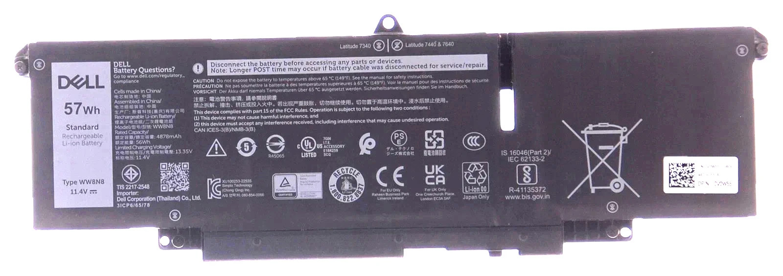 OEM Genuine 57Wh WW8N8 P126F Battery for Dell Latitude 7340 7350 7440 7450 7640