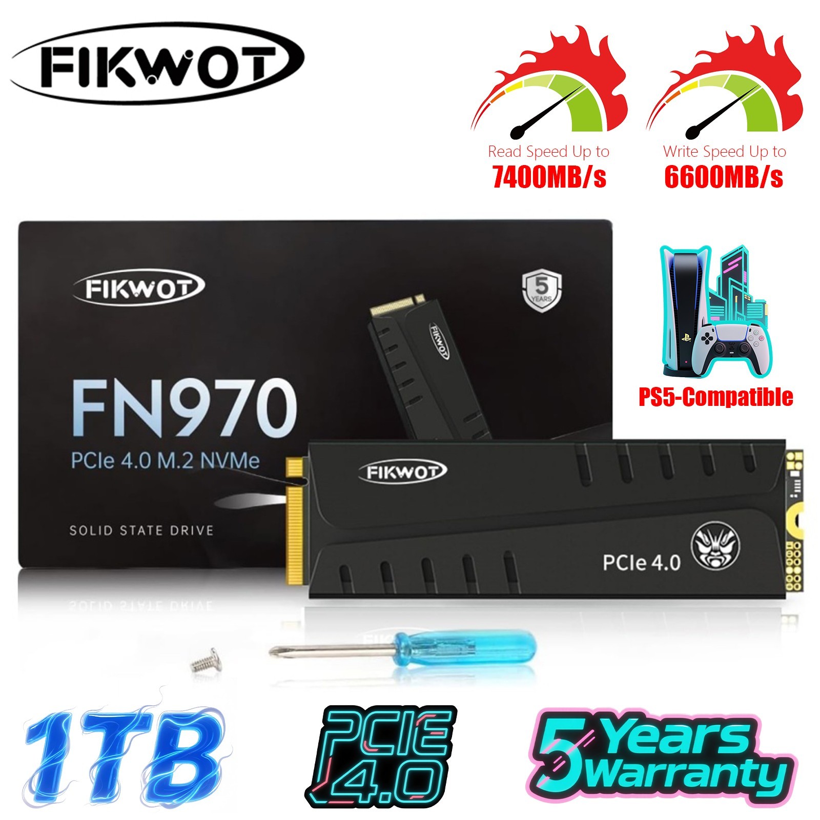 Fikwot FX660 M.2 2280 NVMe SSD PCIe 4.0 PS5 SSD Hard Drive For PC PS5 Lot