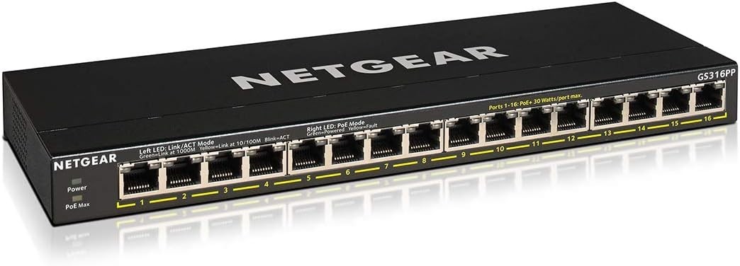 16 Port PoE+ Gigabit Ethernet Switch Unmanaged 183W Fanless Desktop Wall Mount