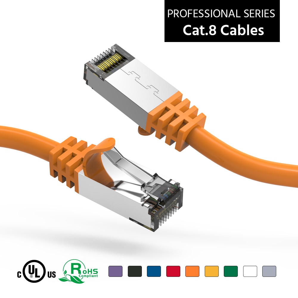 4Ft CAT8 S/FTP Ethernet Network Cable Orange 26AWG