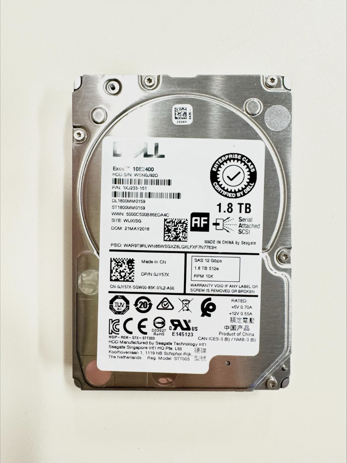 Dell Seagate 1.8TB 10K 12G SAS 2.5” HDD - JY57X / ST1800MM0168 / Exos 10E2400