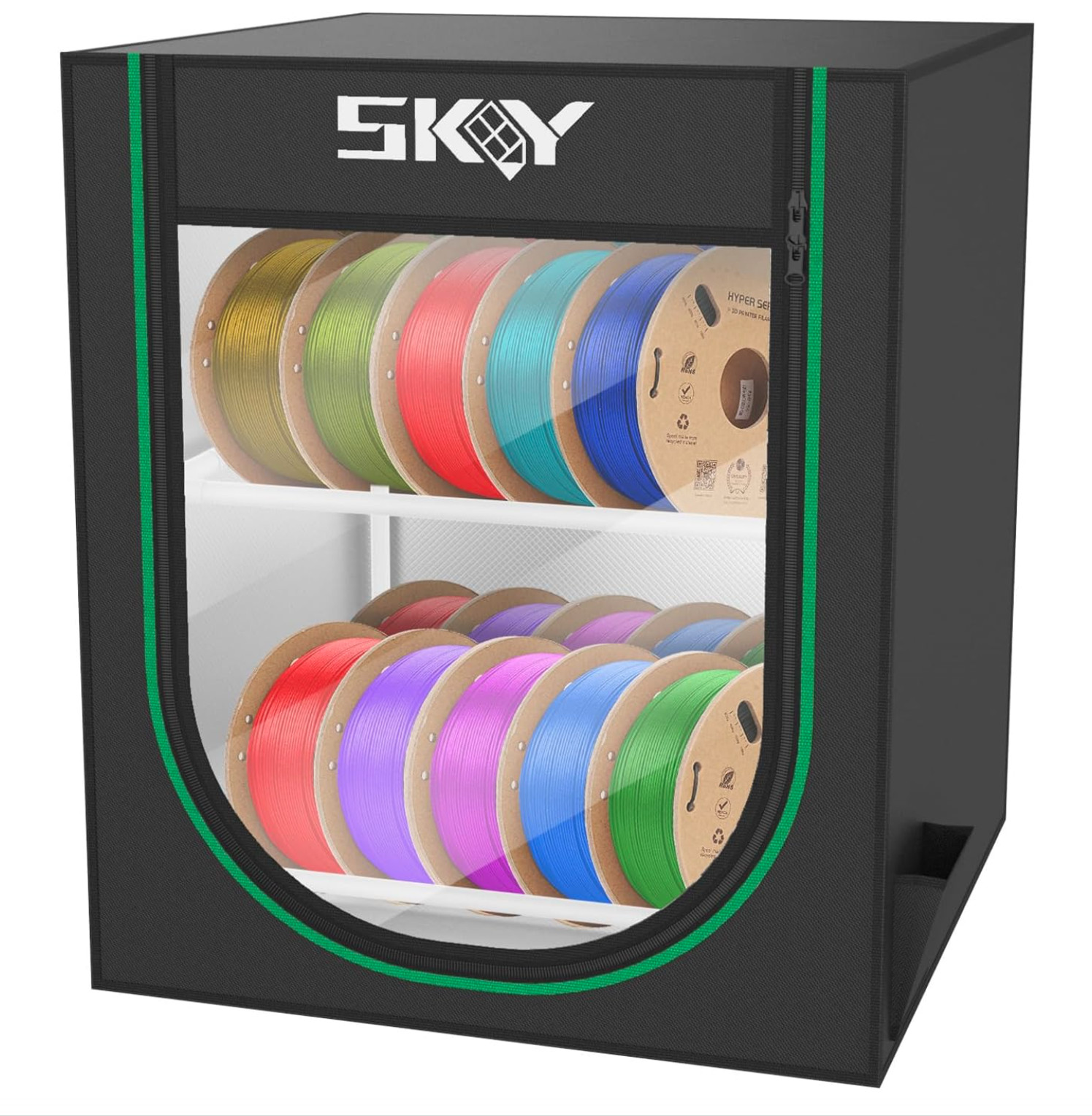 Skouphy 3D Printer Filament Storage Box - 2 Tiers Metal Filament Storage Rack wi