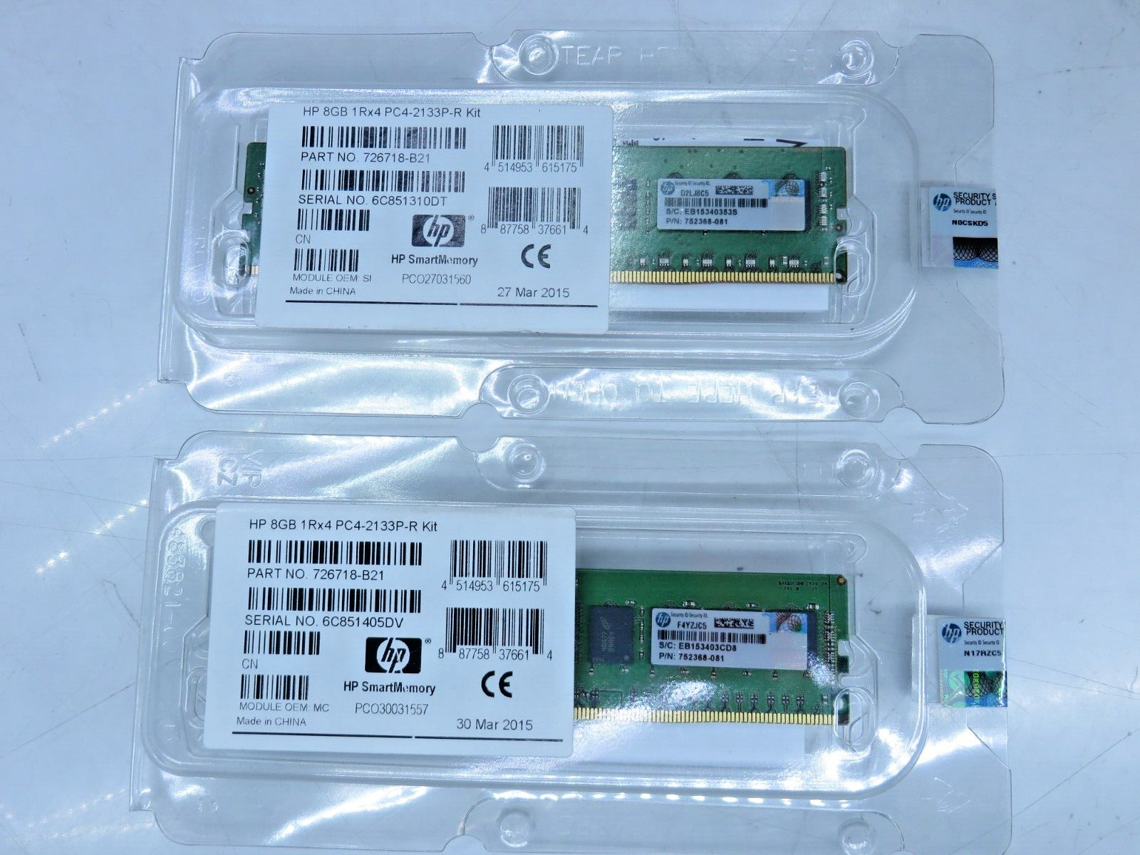 16GB ( 2X8GB) HP 752368-081 1RX4 PC4-2133P 726718-B21 SERVER RAM MEMORY    T7-B2