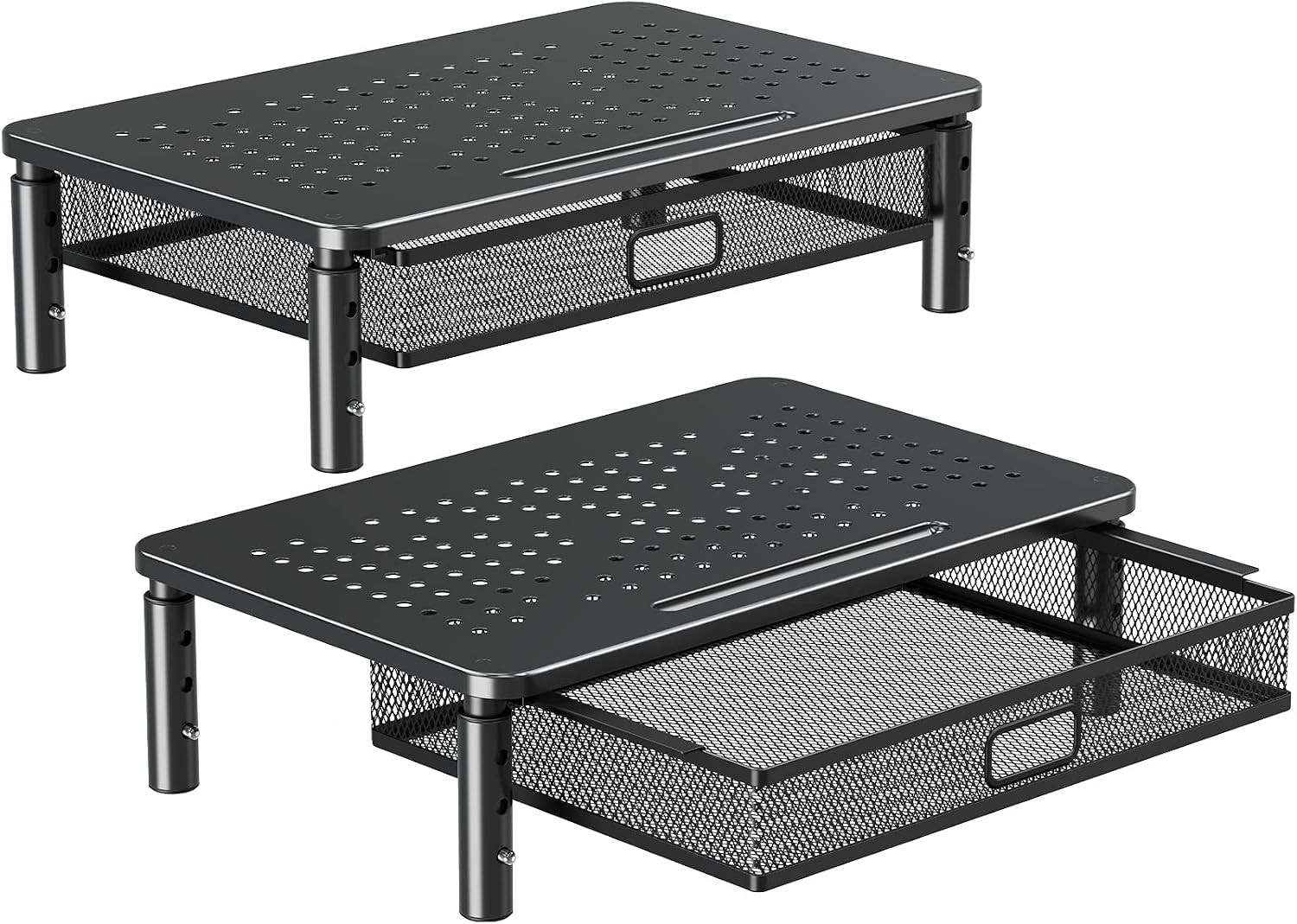 2 Pack Monitor Stand Riser with Metal Drawer, 3 Height Adjustable