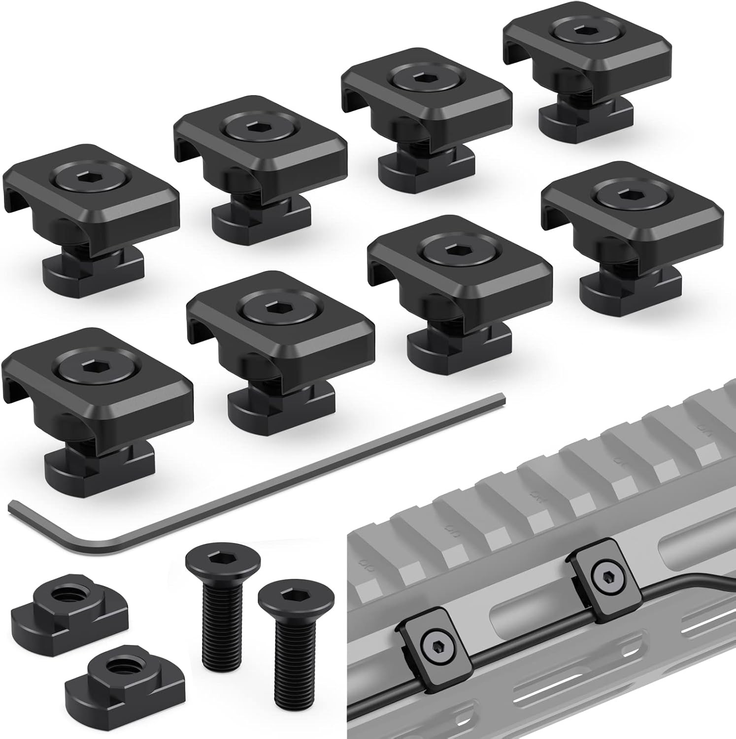 M-LOK Cable Guides for Flashlight Laser Wire Management Clips - 8 Pack Black