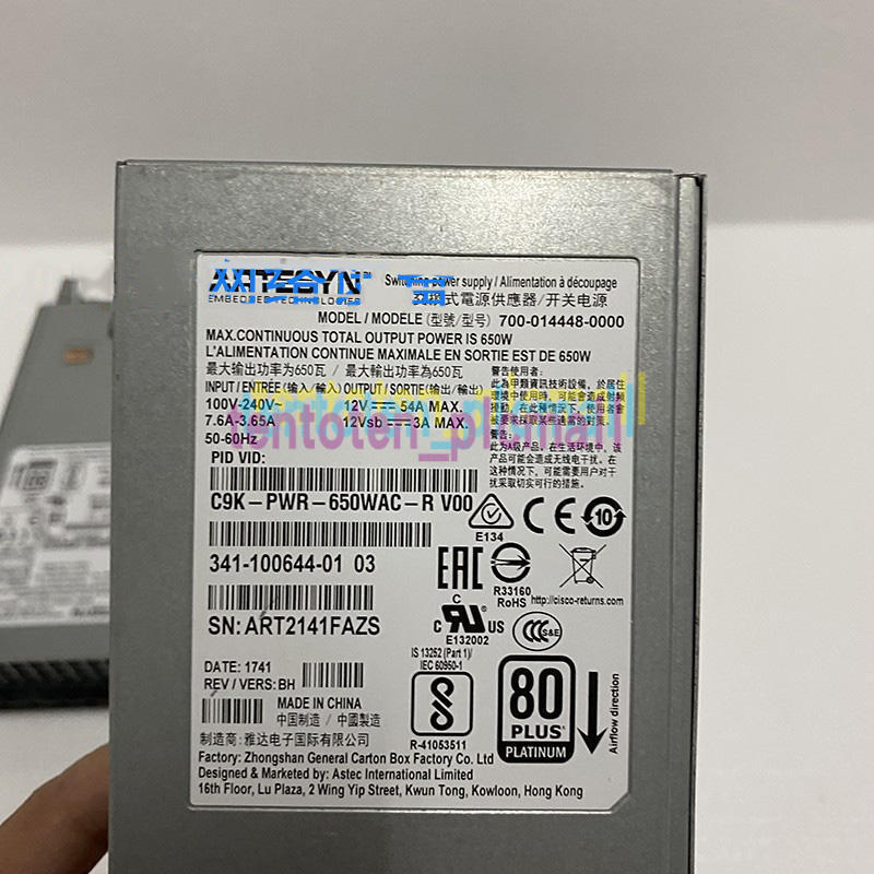 1PCS Cisco C9K-PWR-650WAC-R AC Power Supply 650W