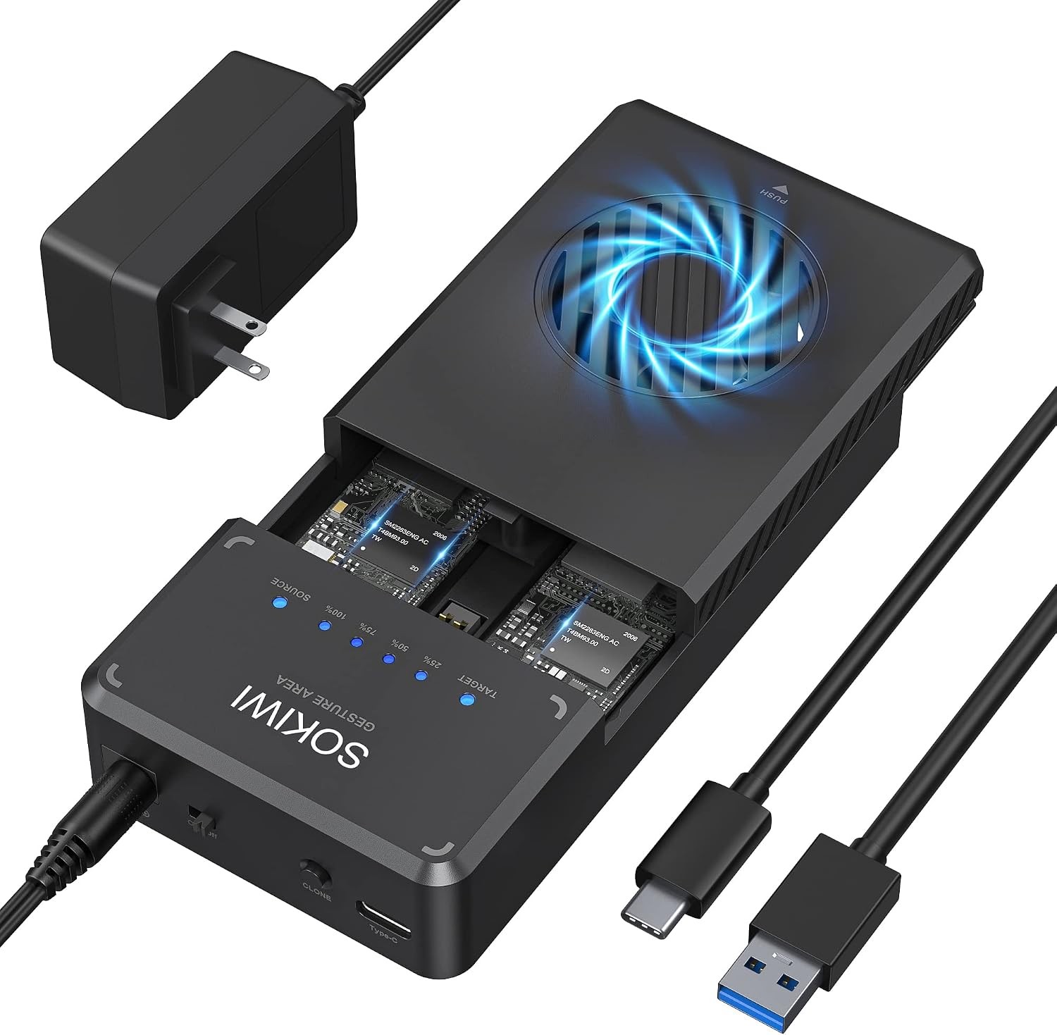10Gbps NVMe Docking Station with Cooling Fan, Dual Bay Offline Clone