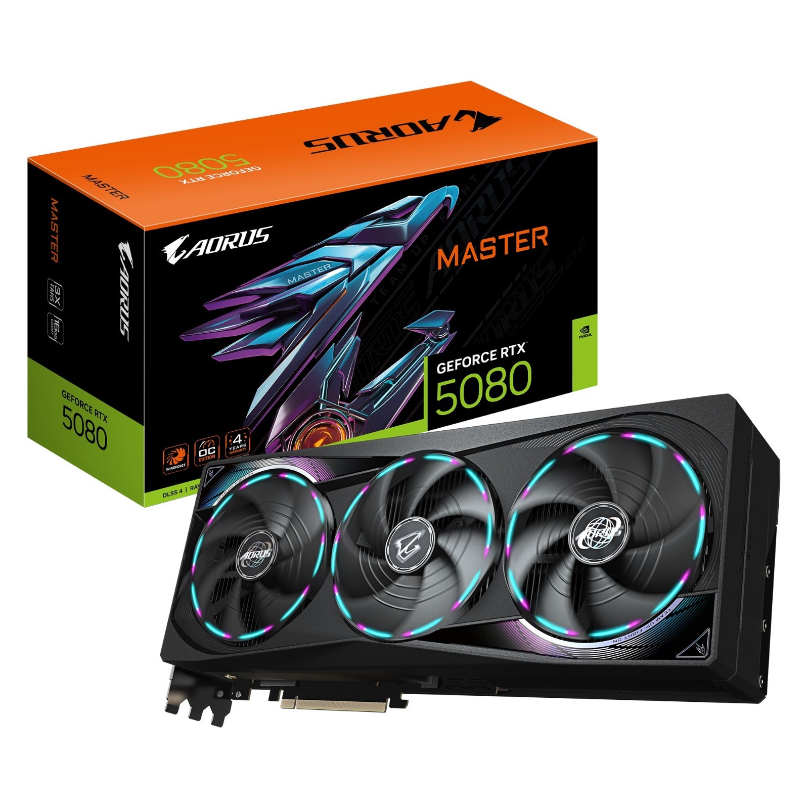 Gigabyte AORUS GeForce RTX™ 5080 MASTER 16G, 2805 MHz, CUDA 10752, 30 Gbps