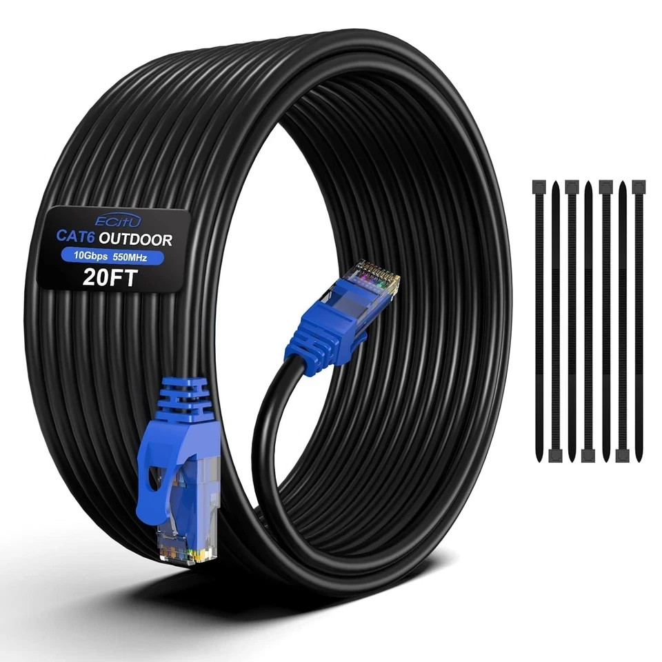 150FT Cat6 Outdoor Ethernet Cable, In-Ground, Heavy Duty Direct Burial, 24AWG.