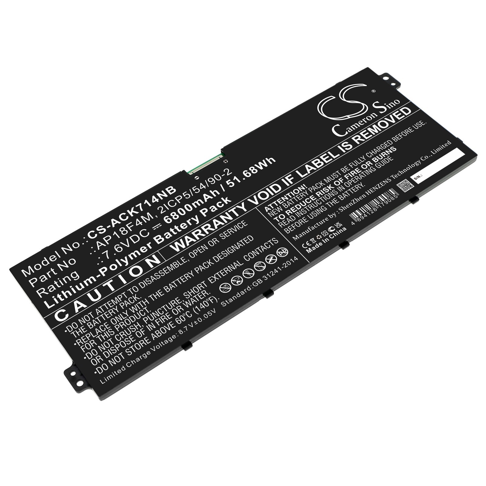 BATTERIE 6800mAh Type AP18F4M KT.00404.001 for Acer Spin 7 SP714-61NA