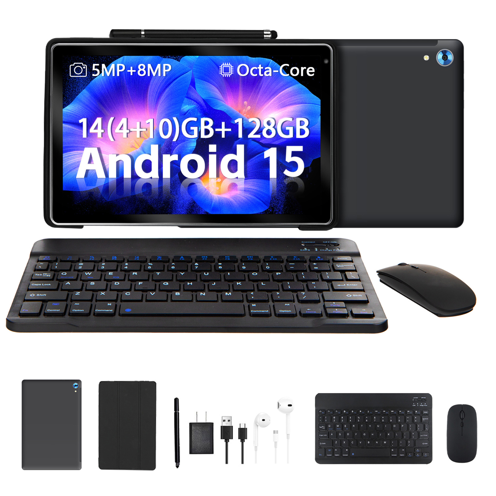 2025 NEW 10.1'' Android 15 Tablets HD Touchscreen Octa-Core 24+128GB Dual Camera