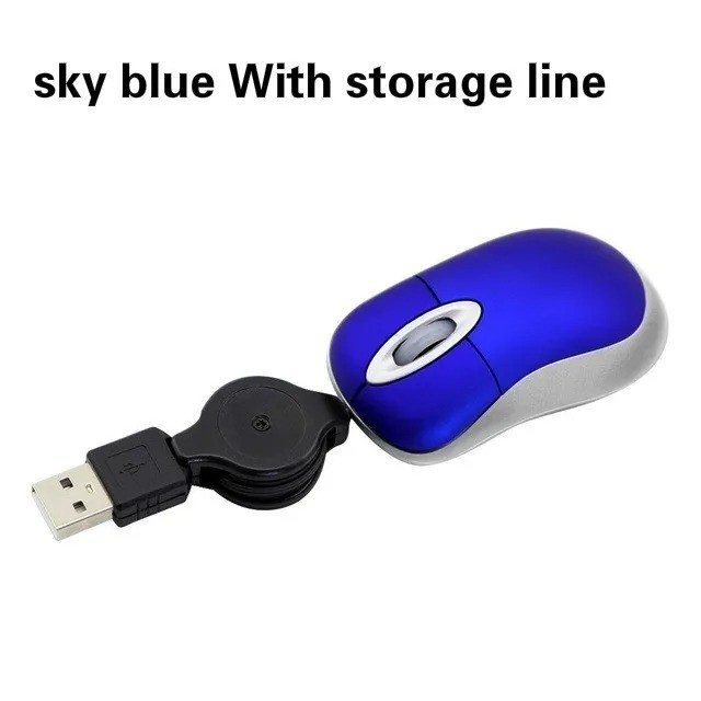 Mini Portable Wired Retractable Mouse Computer Mause Small Hand USB Optical 1000