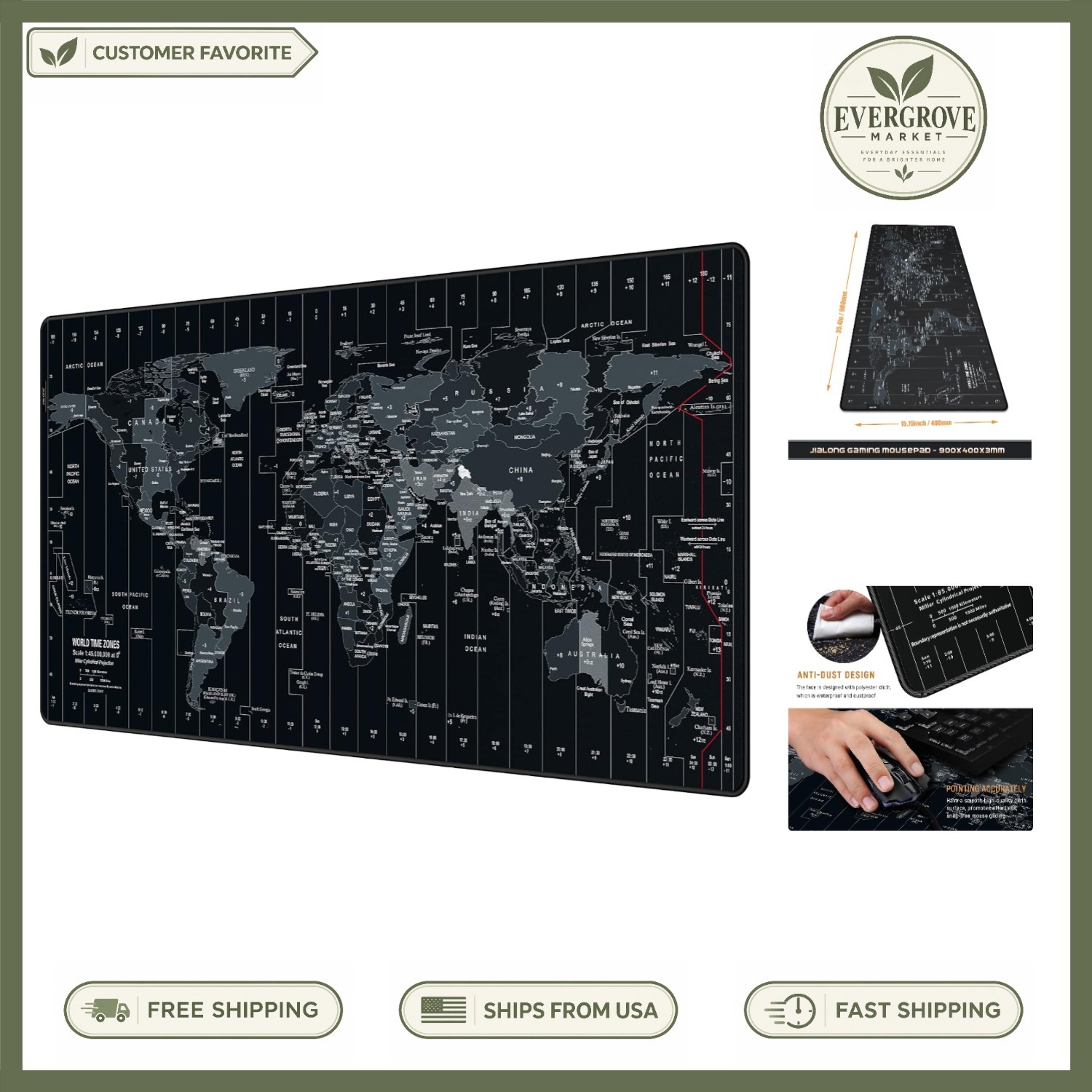 Extended 35.4x15.7” World Map Mouse Pad - Smooth, Scratch-Resistant Control