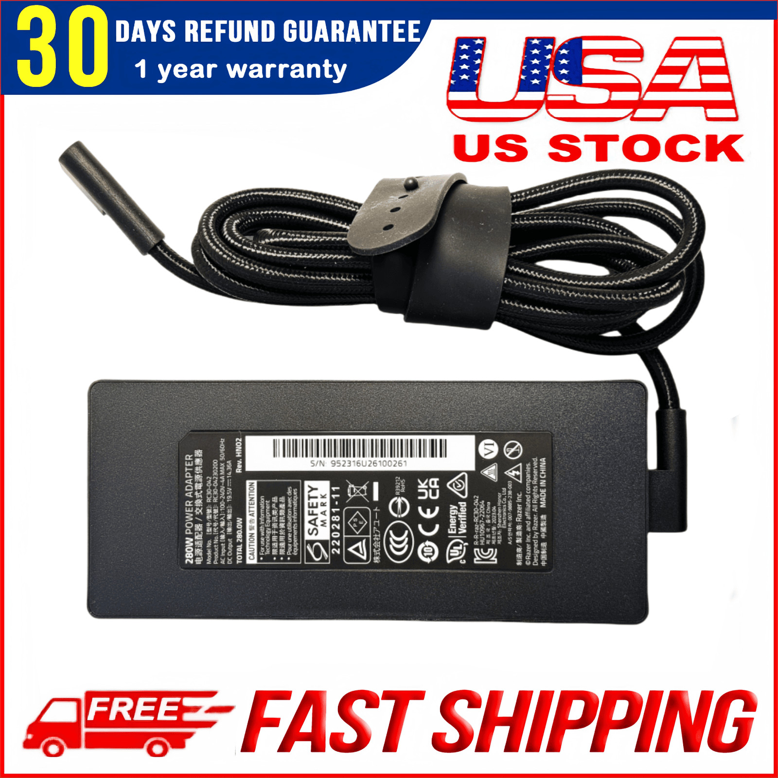 New OEM Genuine 280W RC30-042 Adapter Charger for Razer Blade GaN RC30-04230200