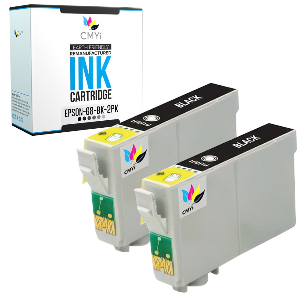 CMYi 2-PK Compatible Epson 68 Black Cartridge for Stylus C120 NX615 Workforce 30