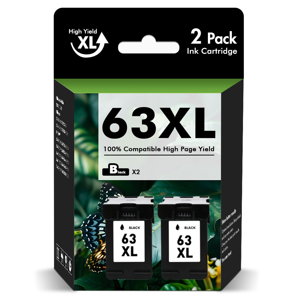 2PK 63XL Black Ink Cartridge For HP Envy 4520 4512 Officejet 5255 5258 4650 3830