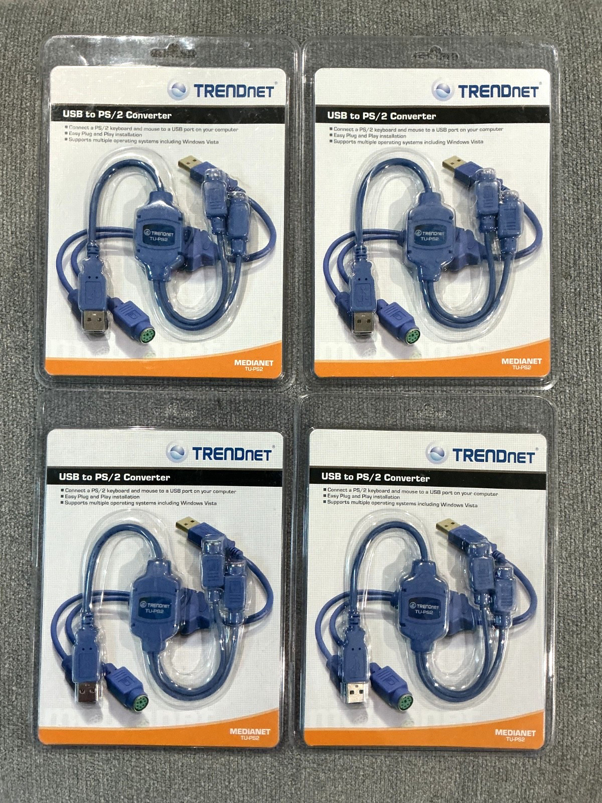 (LOT OF 4 ) Trendnet Medianet TU-PS2 *USB to PS/2 Converter * NEW