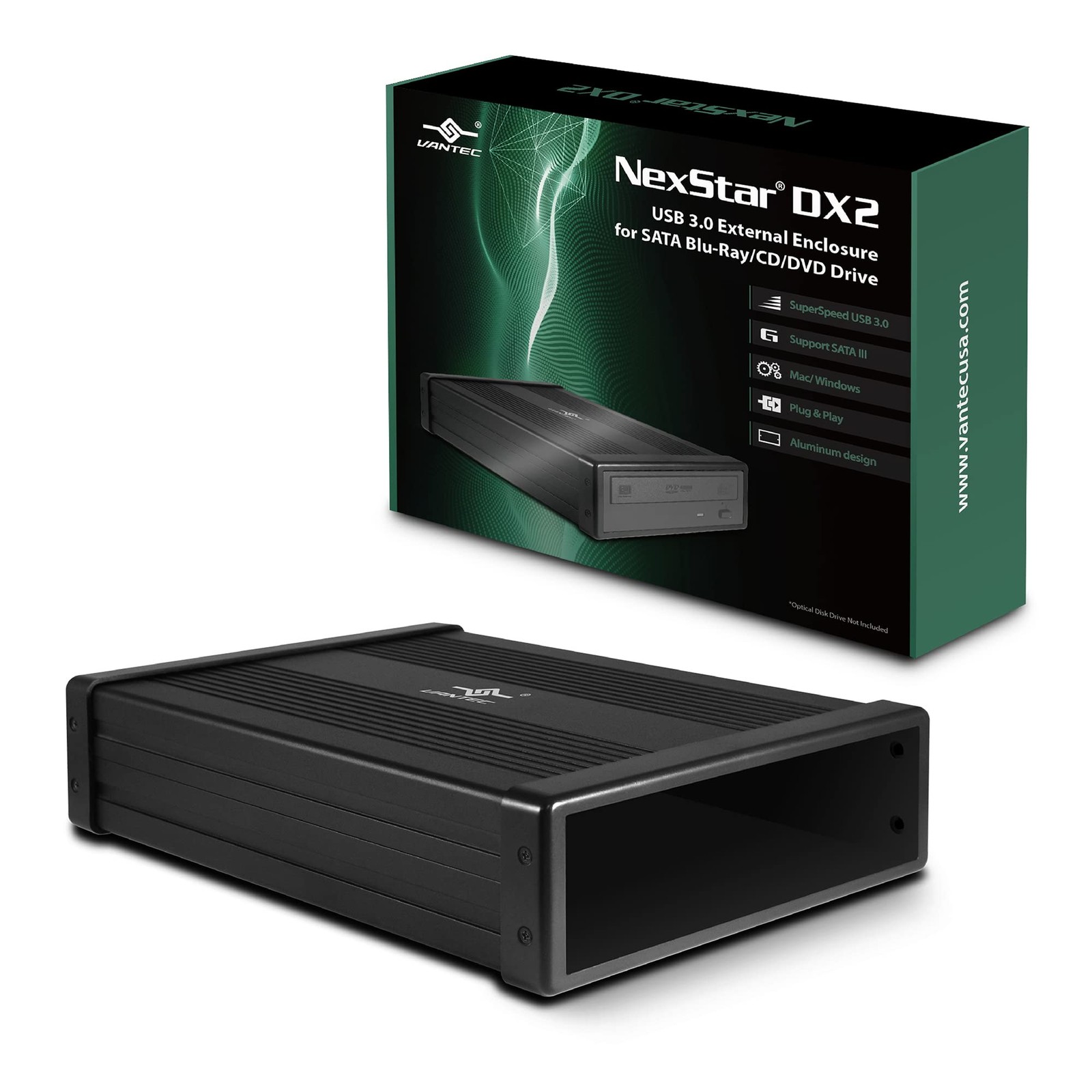 NexStar DX2 USB 3.0 External Enclosure, Design for 5.25" Blu-Ray/CD/DVD Black 