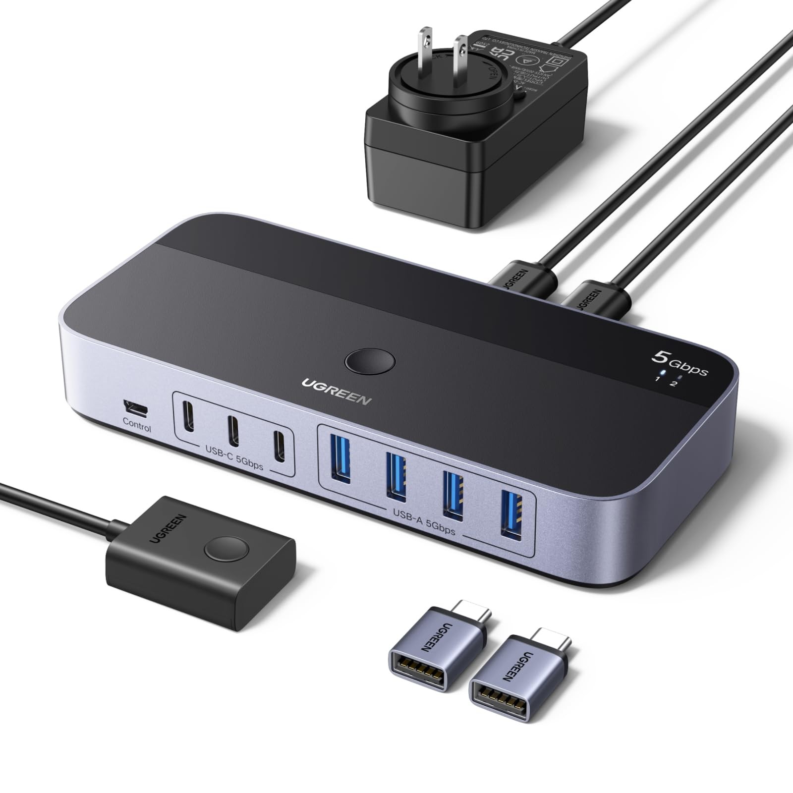 UGREEN USB 3.0 Switch 2 in 7 Out with Adapter