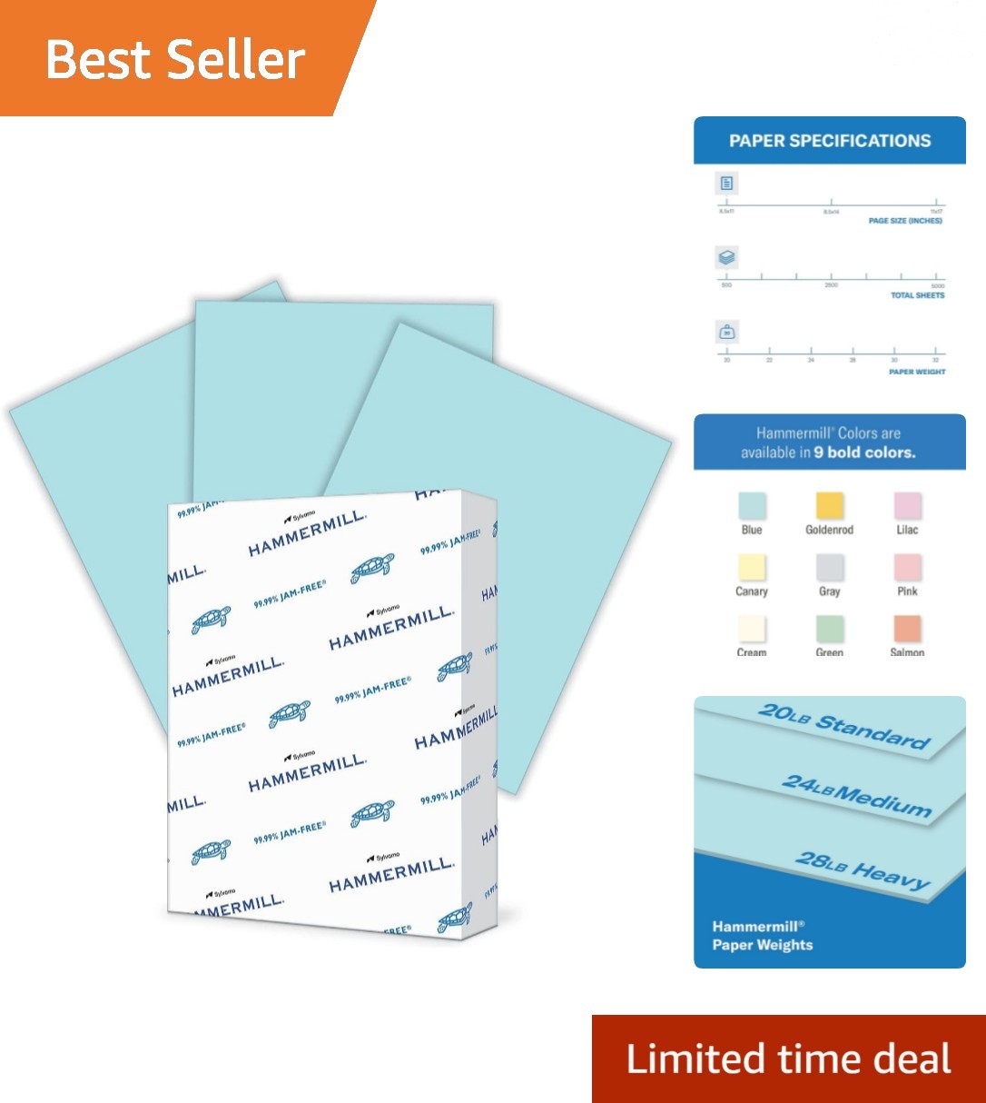 Sustainable 20 lb Pastel Blue Paper, 500 Sheets - Smooth, Reliable Printing