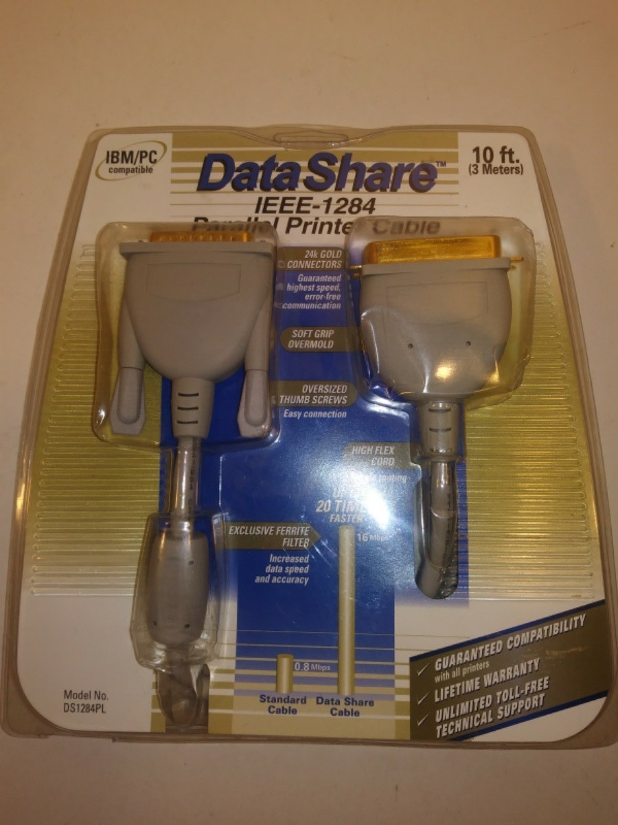 Genuine Data Share (DS1284PL) IEEE-1284 Parallel Printer Cable 10 Foot Gold Conn