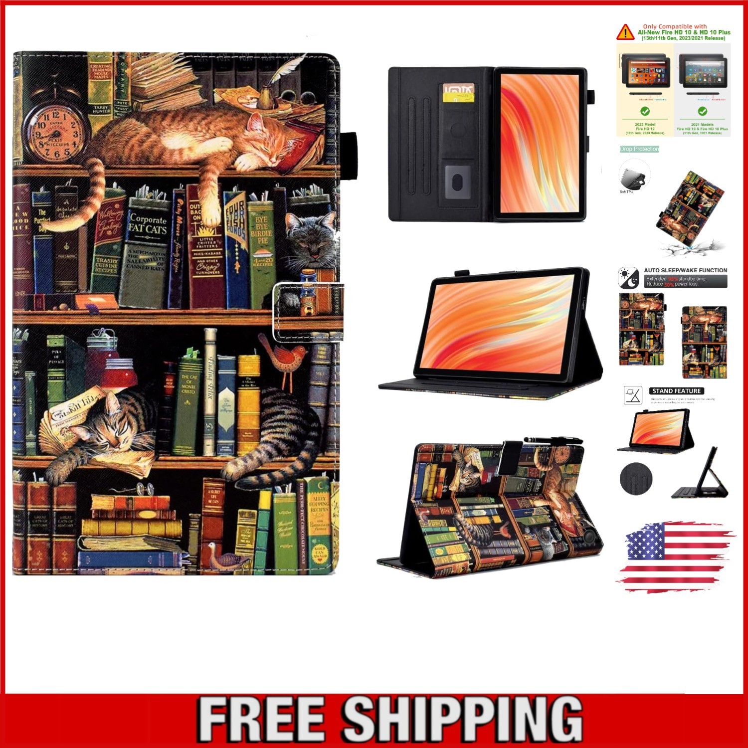 Lightweight Case for Kindle Fire HD 10 & 10 Plus - Auto Wake & Stylish Look