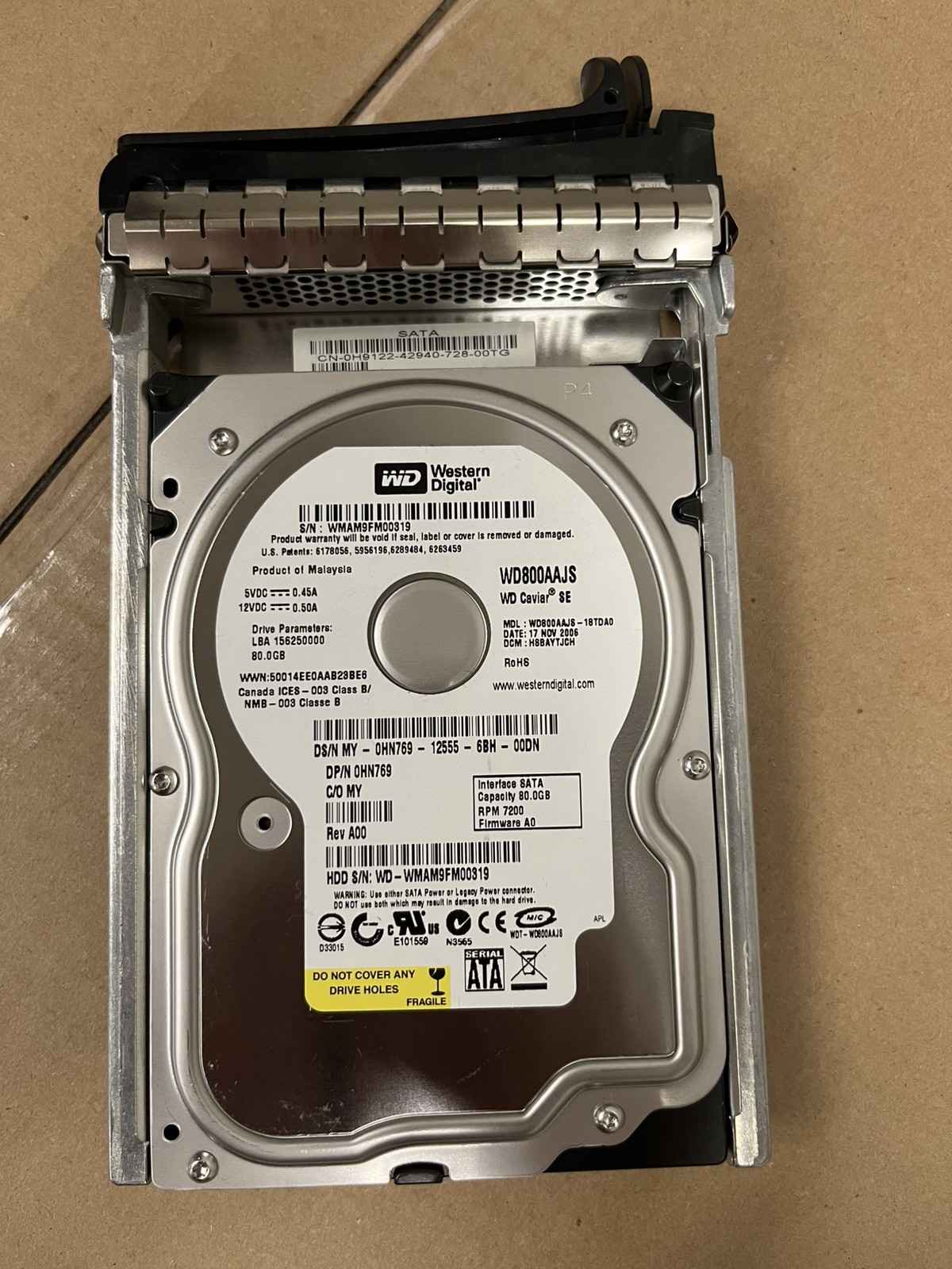 WDC WD800AAJS -  80GB 7200 RPM  SATA 3.5" Hard Drive 