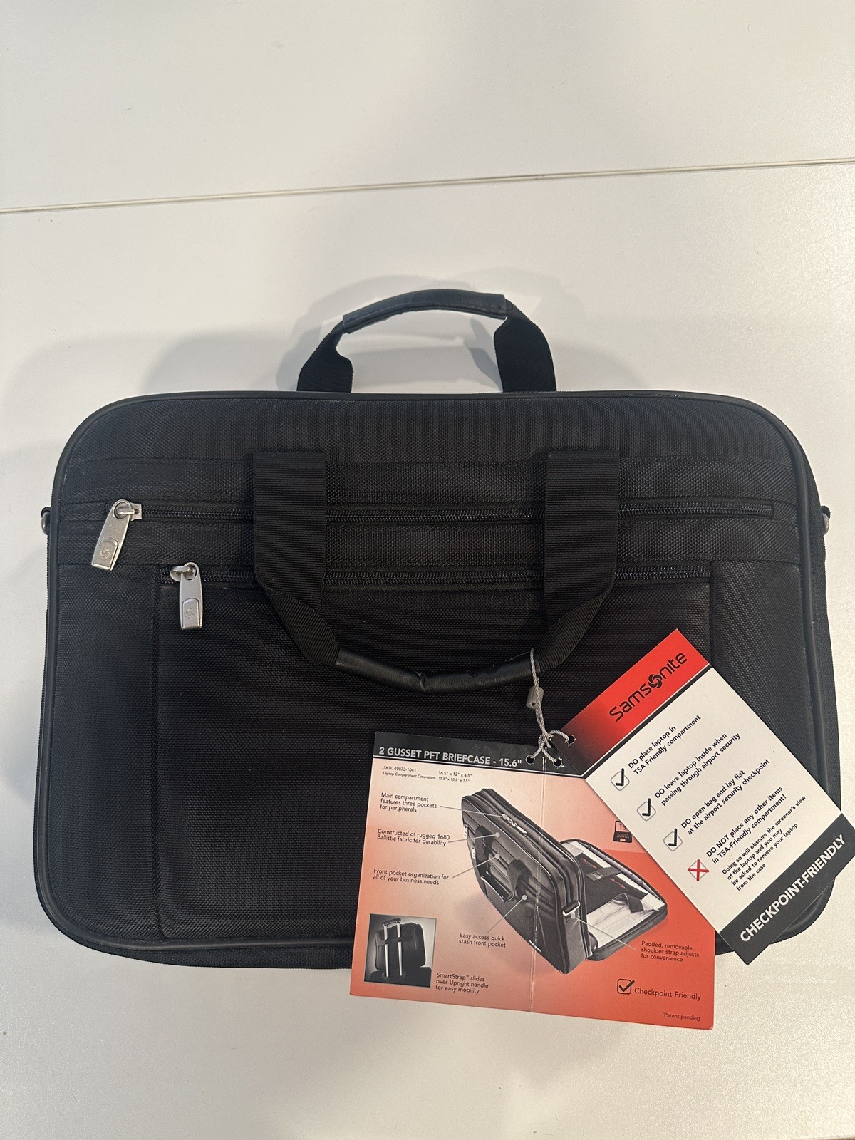 NWT Black Samsonite Classic PFT 2 Gusset Briefcase Adjustable Laptop System