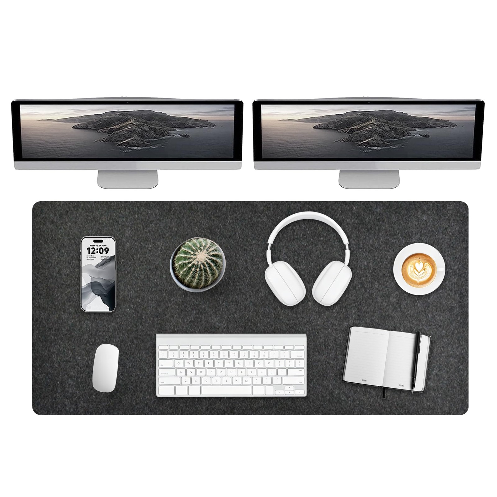 Extra Large Felt Desk Mat 55x23.6 Inch NonSlip Desktop Protector Dark Gray