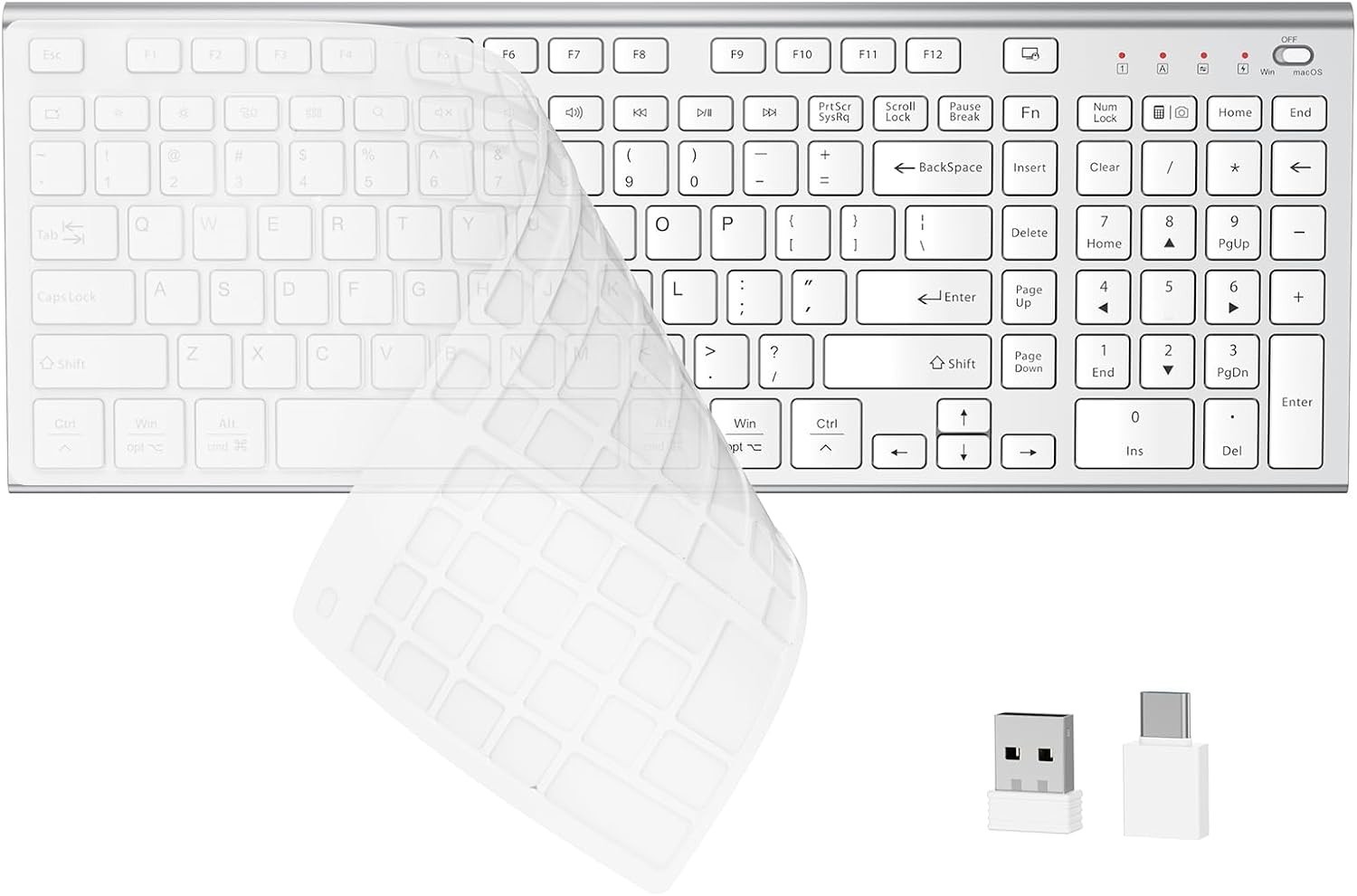 Wireless Silent Keyboard USBC Low Profile Compact Full Size Silver