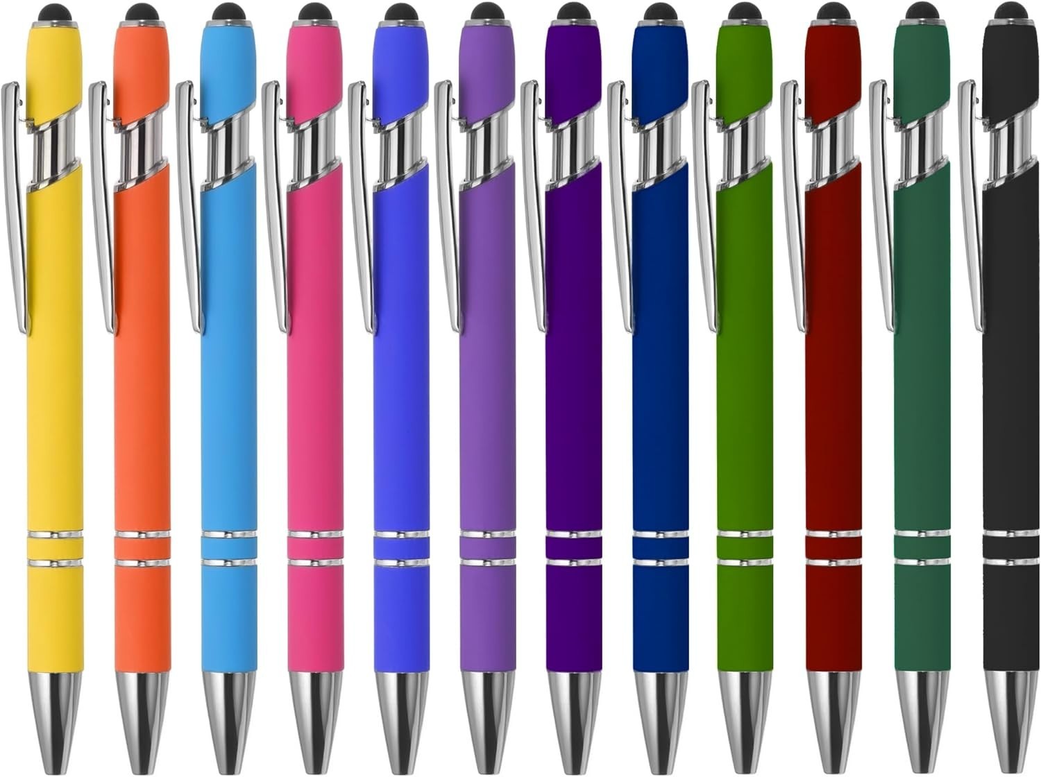 12 Pack Black Ink 2-in-1 Stylus Ballpoint Retractable Metal Pens Medium Point