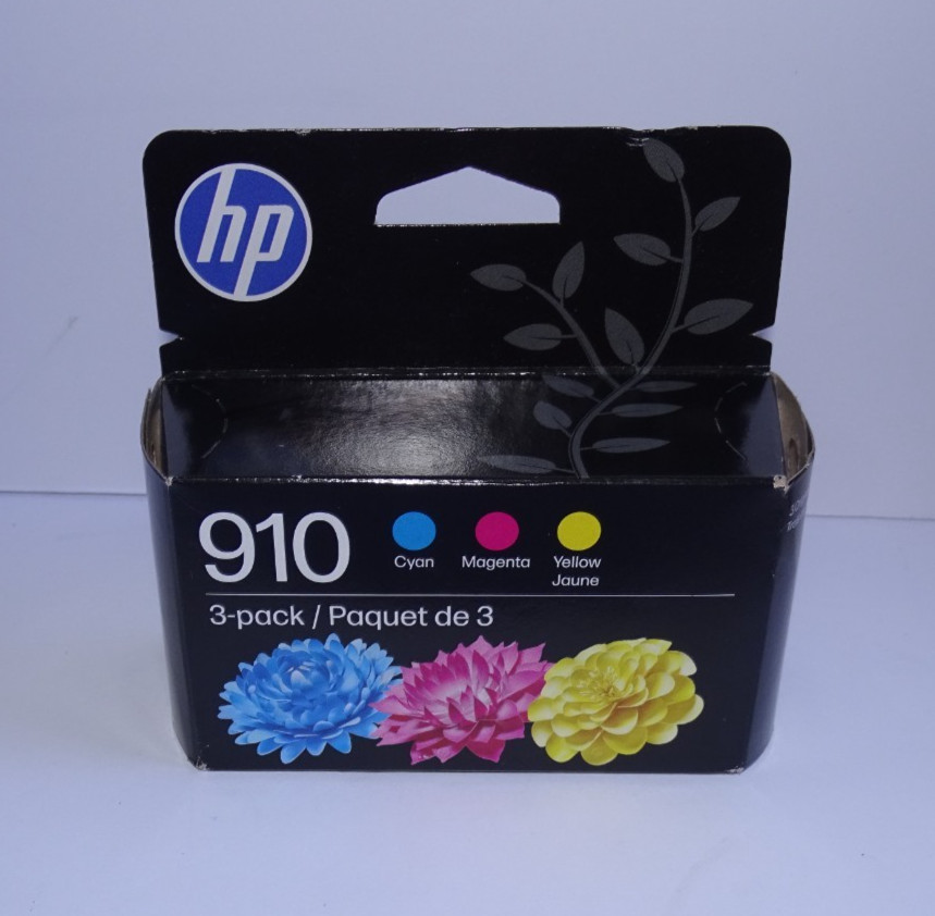 Genuine HP 910 Cyan, Magenta, Yellow Ink Cartridges (3-Pack), Exp 01/2028