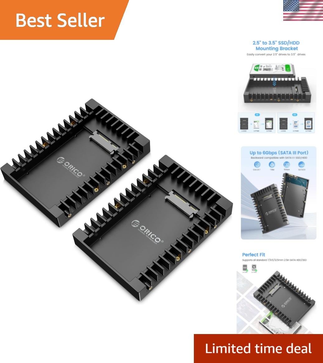 2Packs] 2.5 SSD SATA to 3.5 Hard Drive Adapter Internal Drive Bay Converter M...