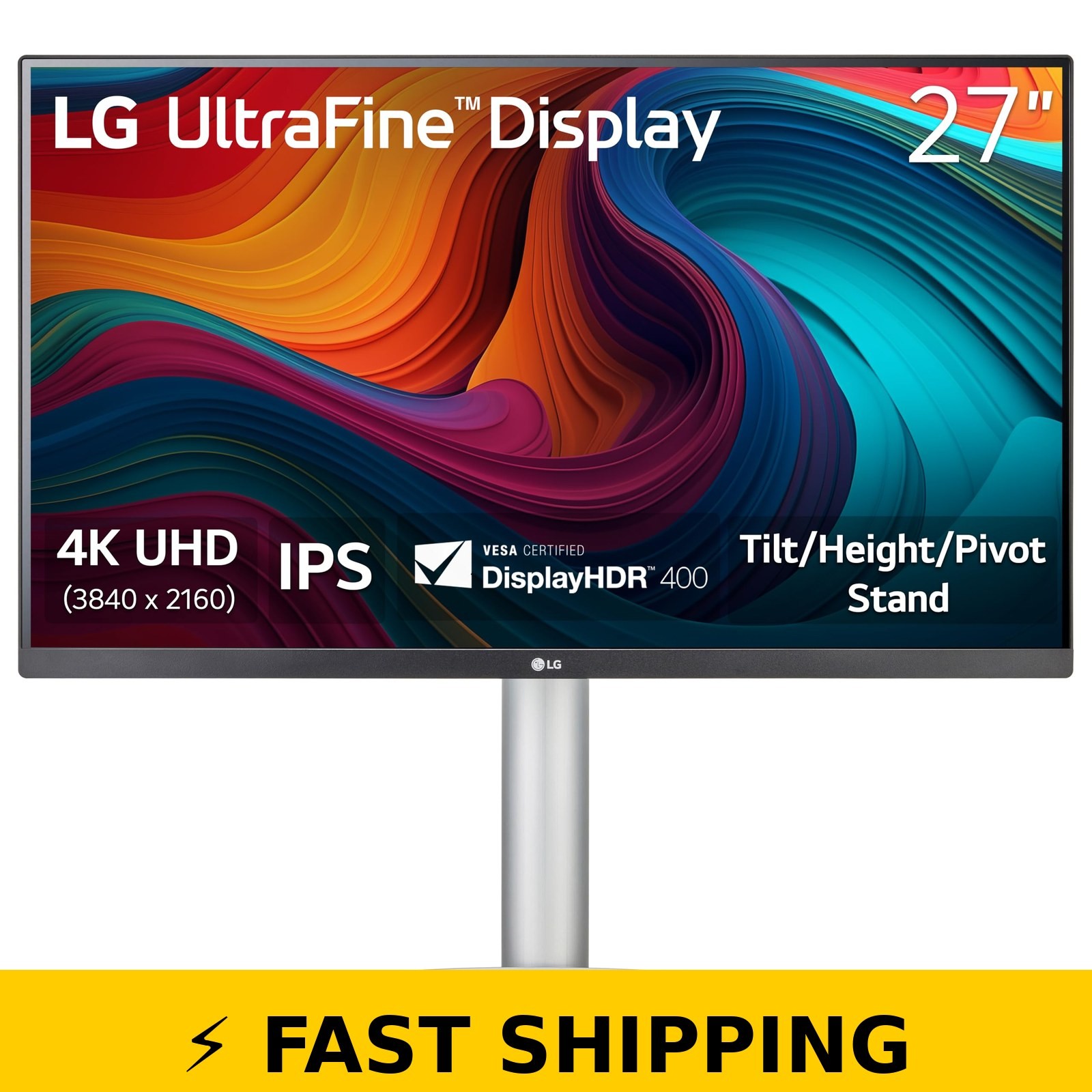 LG 27UP650K-W 27" 4K UHD Monitor, IPS, HDMI, Adjustable Stand, White