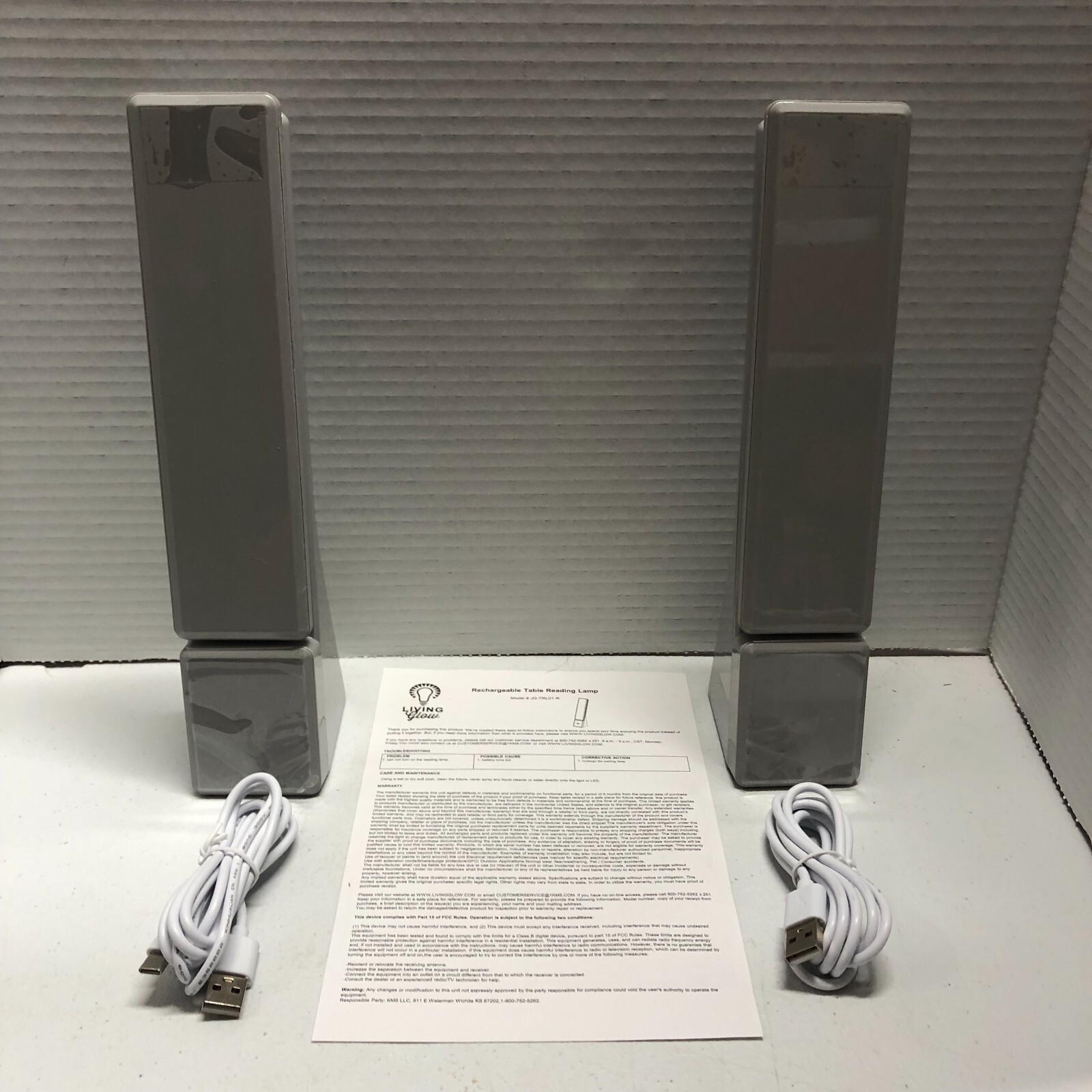 Living Glow Rechargeable Reading Lamp - 2PK - Gray