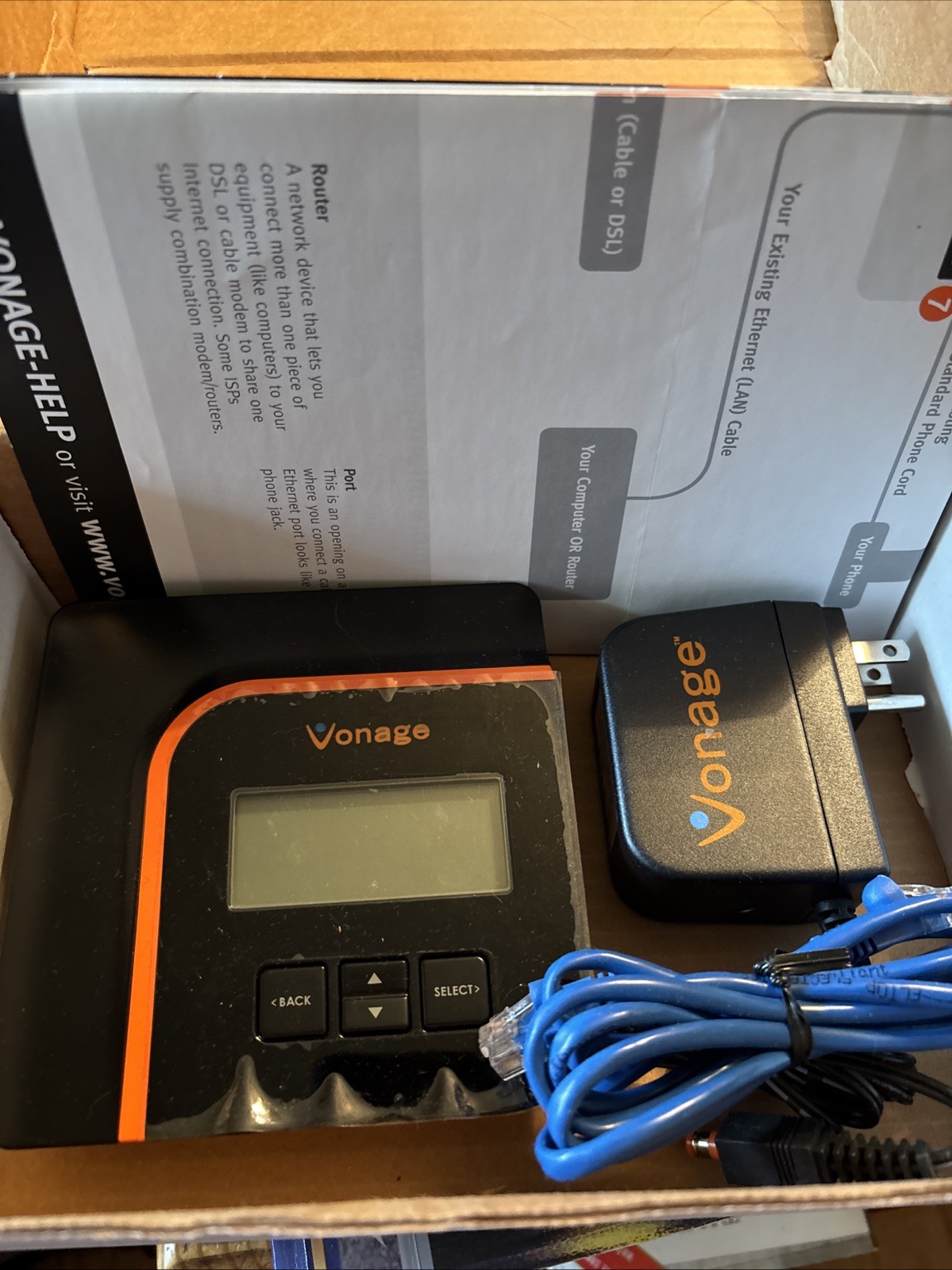 Vonage Internet Digital Phone Service Adapter Open Box Still Has Protective Film