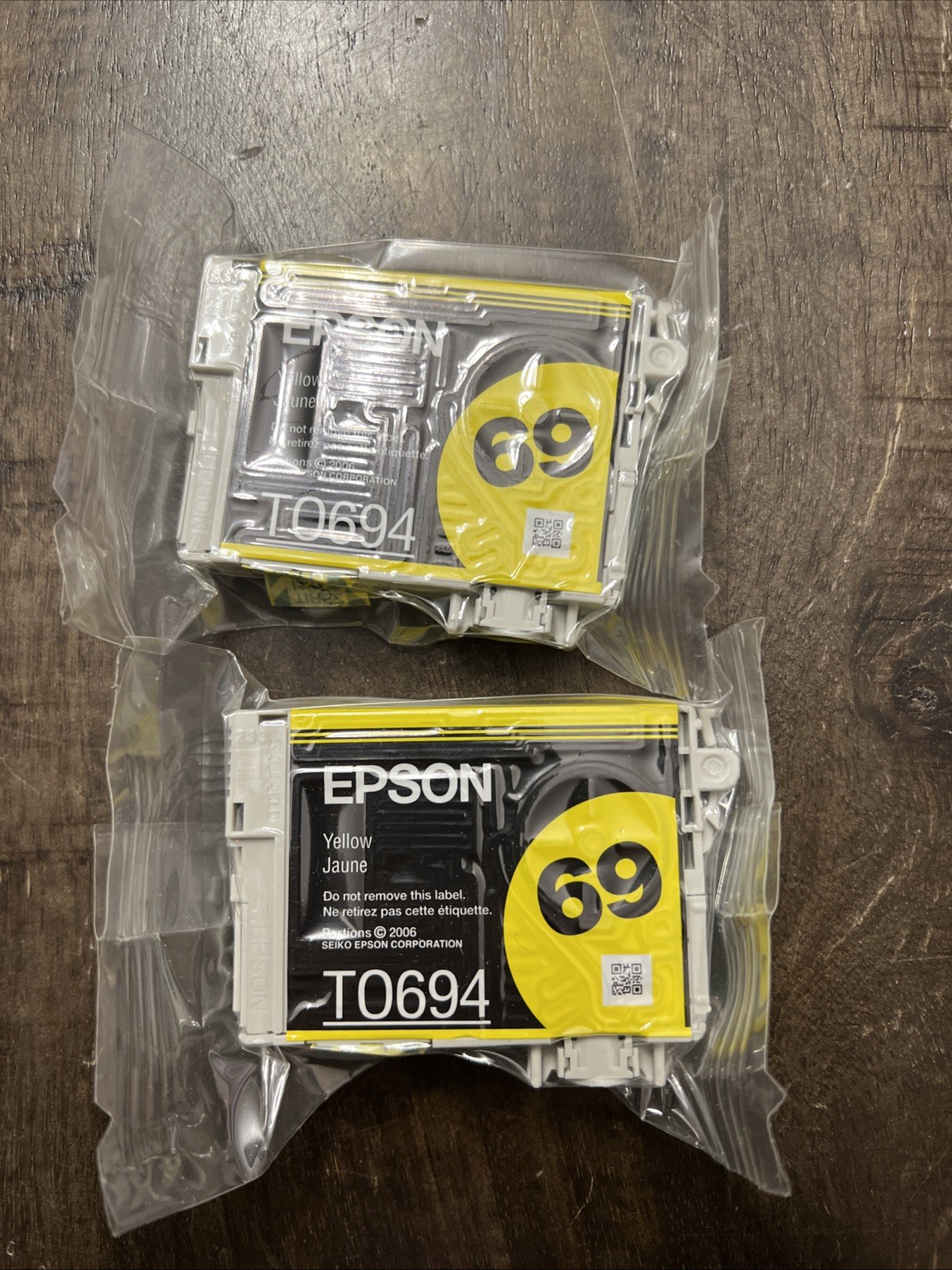 Two (2) OEM Epson 69 Yellow Ink Cartridge No Box/Sealed T0694