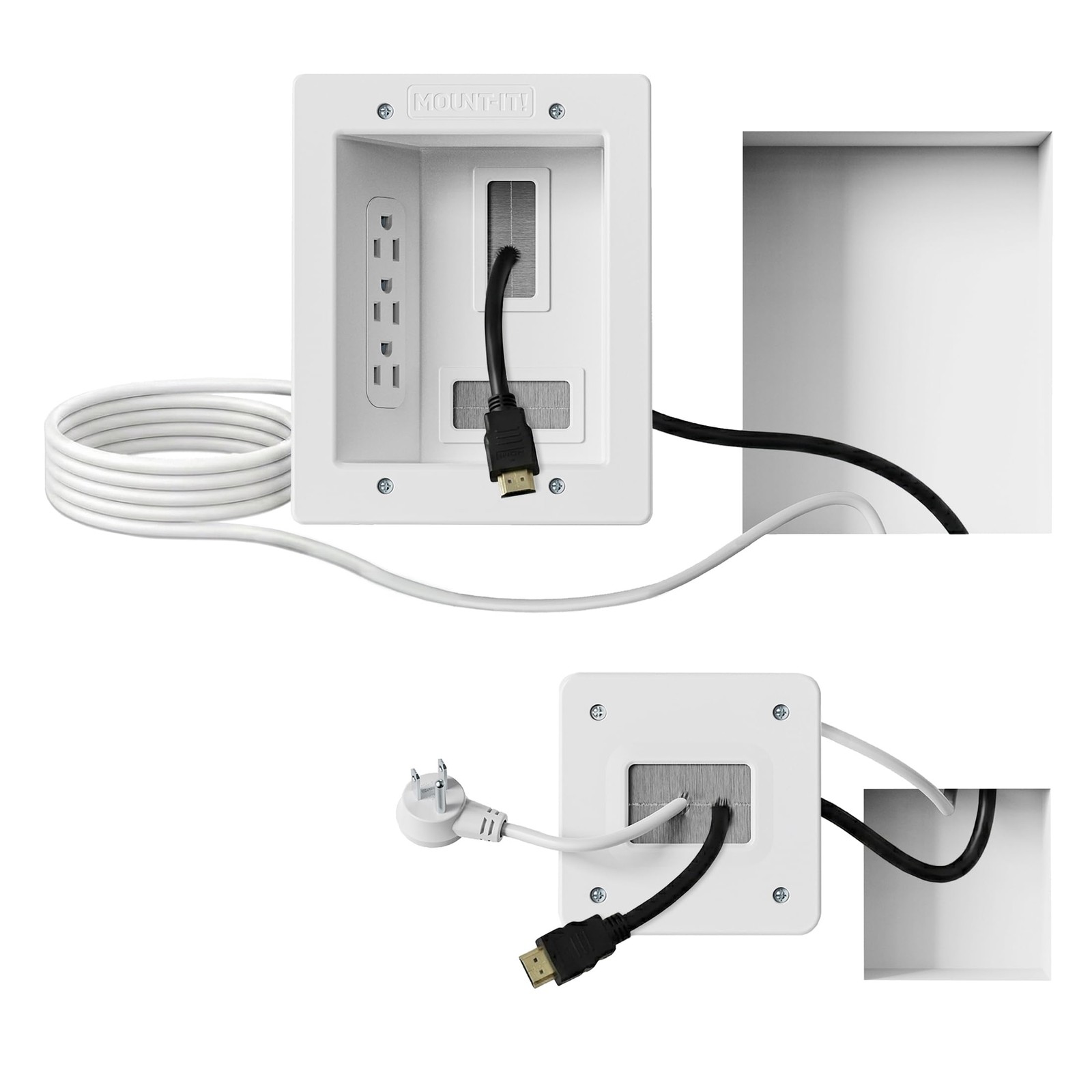 Mount-It in-Wall TV Cable Concealer Kit with Recessed Power – Triple Outlet