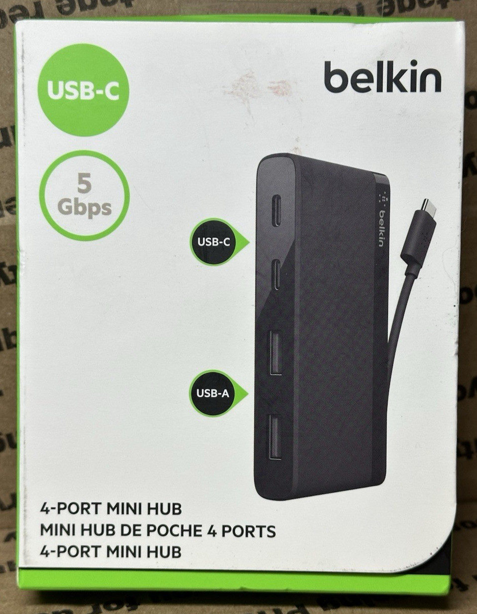 Belkin Portable 5Gbps USB-C 4-Port Mini Hub - 2 x USB-C, 2 x USB-A - New in Box