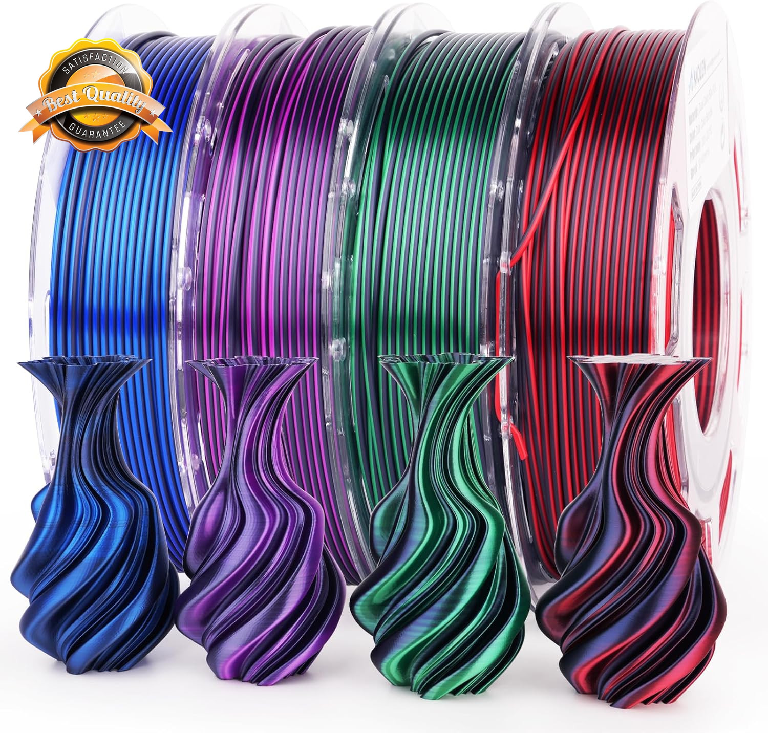Silk PLA 3D Printer Filament Bundle, Shiny Dual Color PLA Filament 1.75Mm Pack,