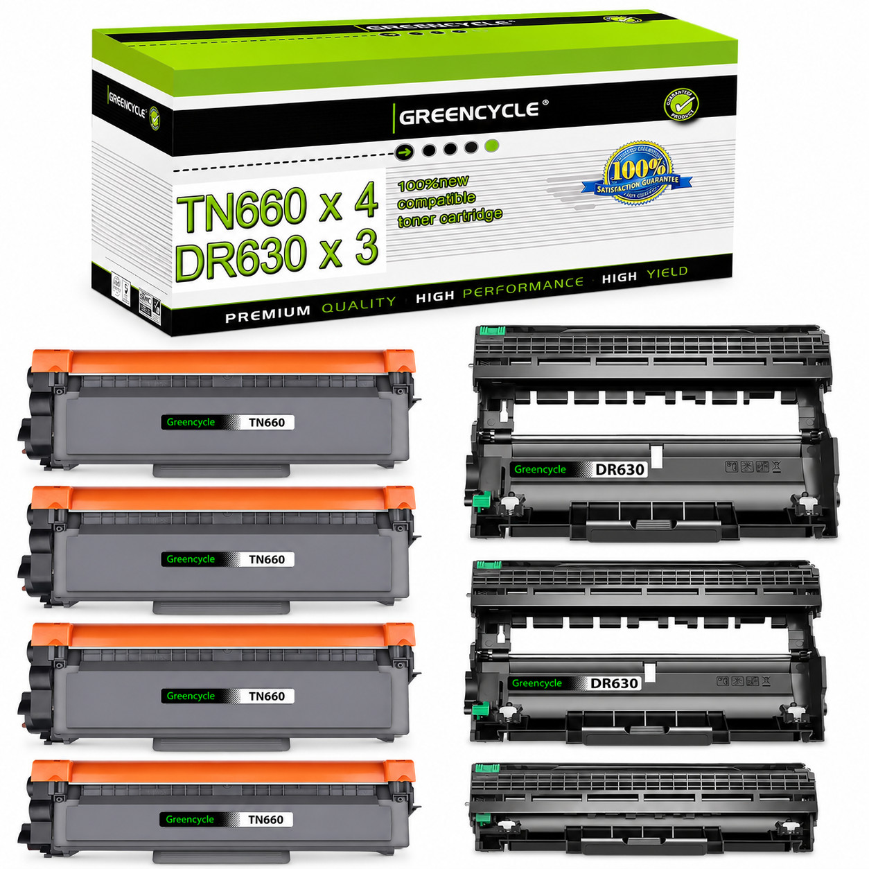 4PK TN660 Toner Cartridge +3PK DR630 Drum Unit Fit For Brother HL-L2320D L2360DW
