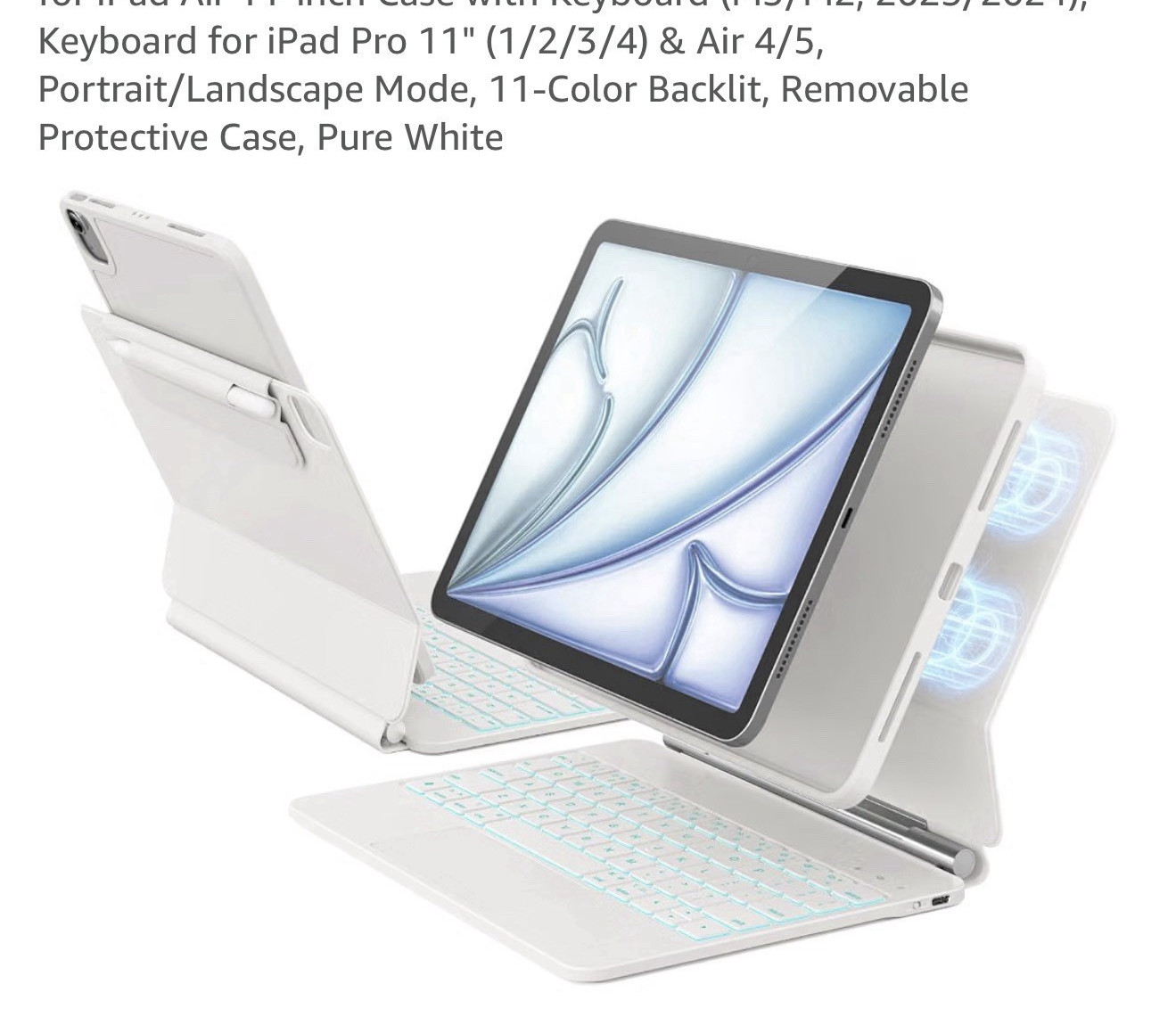ZYNTHRALIX Backlit Detachable Magnetic Keyboard Case iPad Air 11/10.9 White