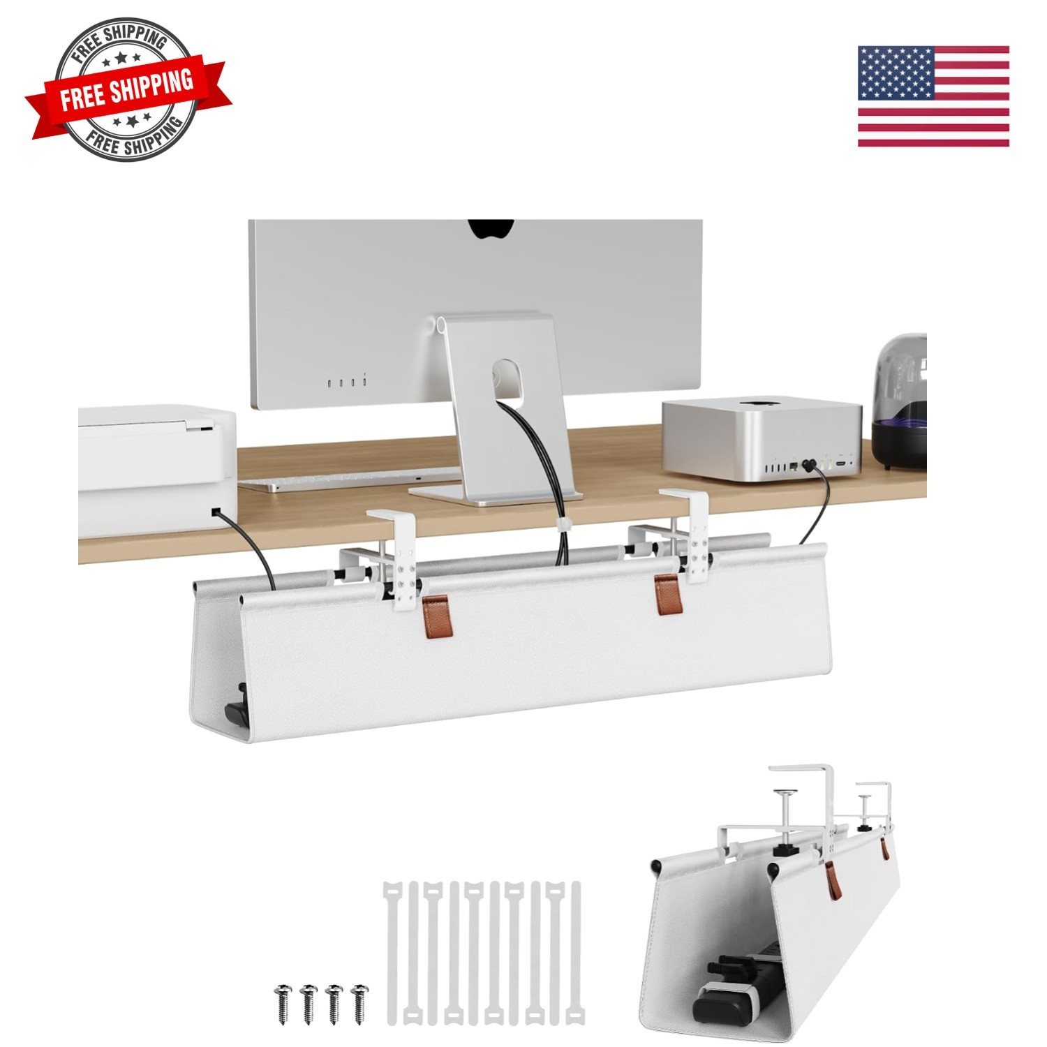 Under Desk Cable Management 30" No Drill Desk Cable Management Tray Clamp/Scr...