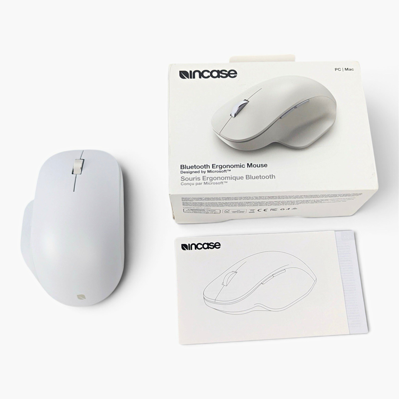 Incase Bluetooth Ergonomic Mouse, Bluetooth Optical, Scroll Wheel, White