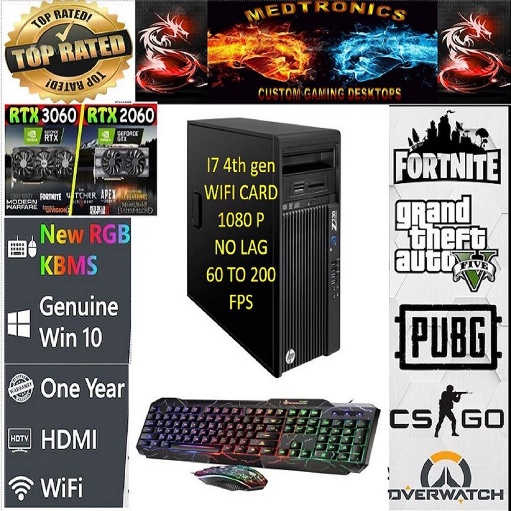 i7 CUSTOM GAMING PC HP Z230 3.6GHZ 1 TB SSD 16GB RAM RTX 4060 / 3070 / 4060 TI